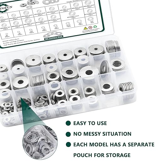 Fender Washers, 520 Pcs SAE + Metric 23 Sizes Flat Washers Assortment Set, 304 Stainless Steel Assorted Hardware Washers Kit for Bolts (M3 M4 M5 M6 M8 M10 M12 6# 8# 10# 1/4 5/16 3/8 1/2)