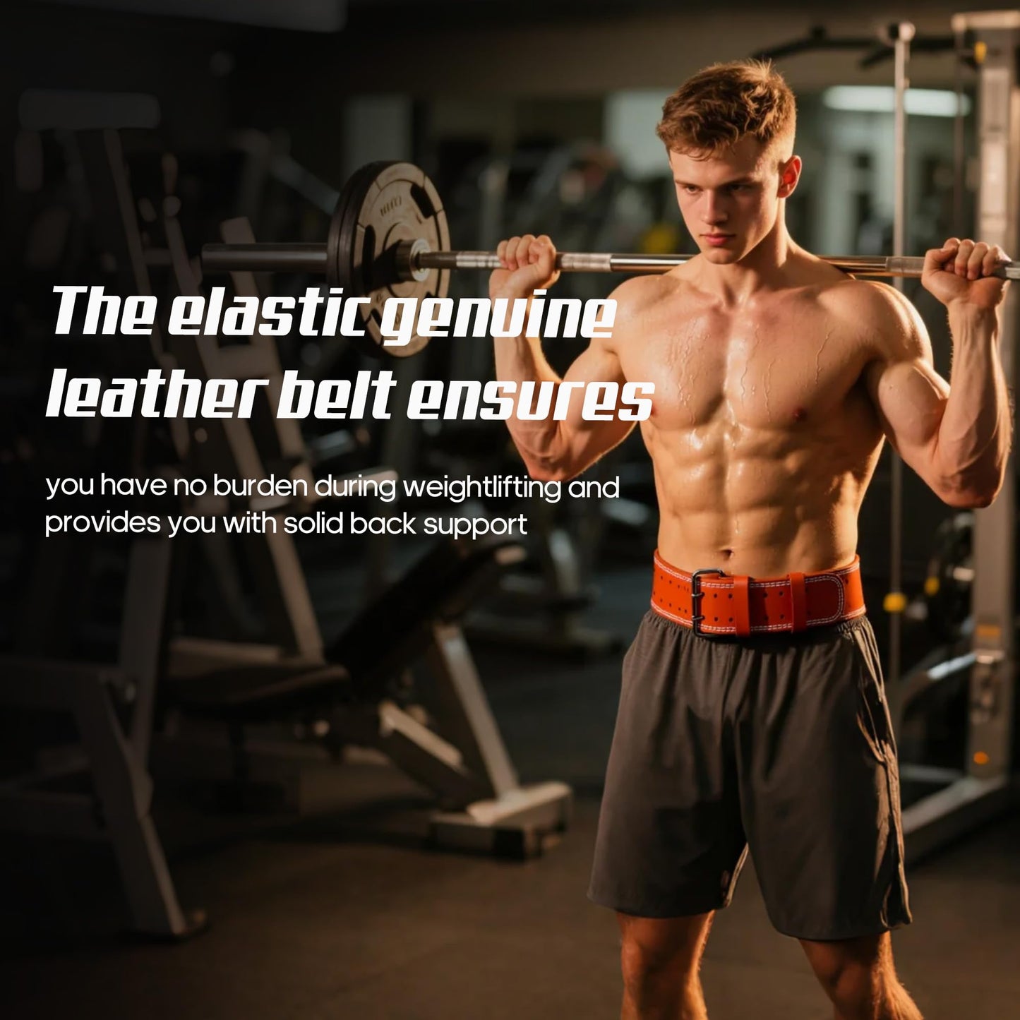 Genuine Leather Weight Lifting Belt for Men Double Prong Power Belt Heavy Duty - Strong, Stabilizing Back Support for Deadlifts, Squats Powerlifting