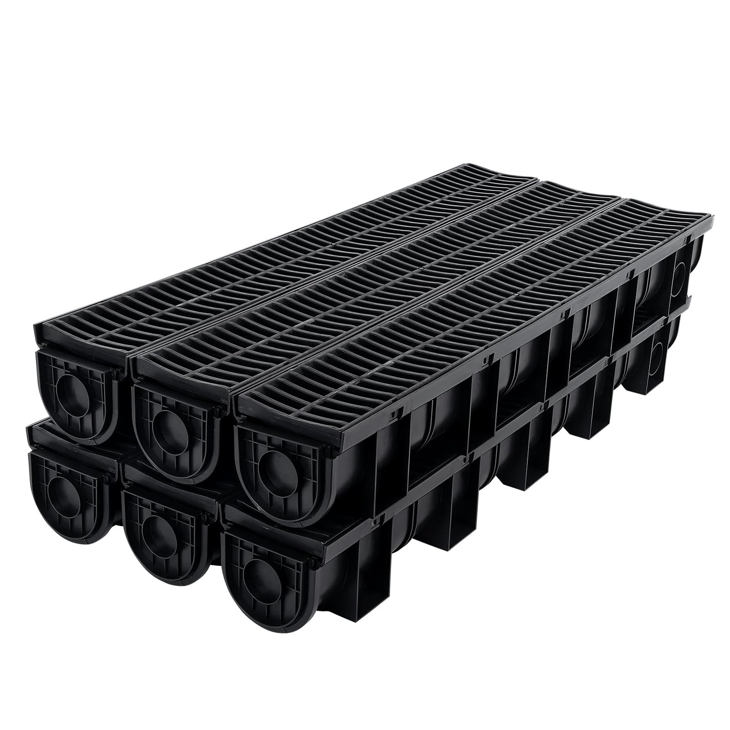 FAHKNS Trench Drain System,5.9"*5.1"*39",6 Pack Channel Drain Hdpe Plastic Trench,B125 for Basement, Garage Floor Courtyard, Terrace, Garden Path, Garage Entrance Swimming Pool