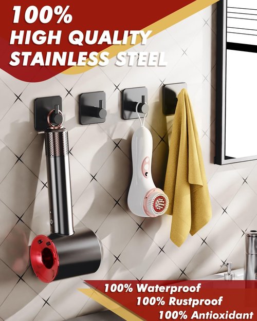 Auxmir Heavy-Duty Adhesive Hooks - 22lb Max Capacity, Waterproof Stainless Steel, 5 Pack for Towel & Coat Storage