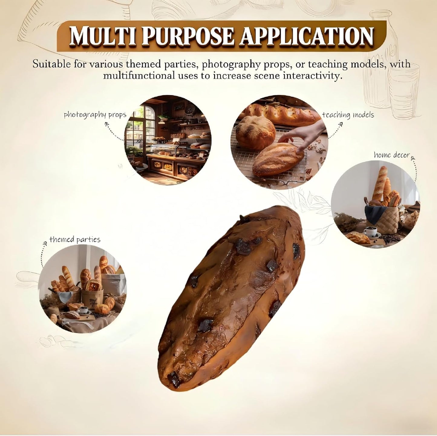 Generic Artificial Fake Bread Realistic Simulation French Bread Loaf PU Foam Food Prop for Bakery Kitchen Decoration