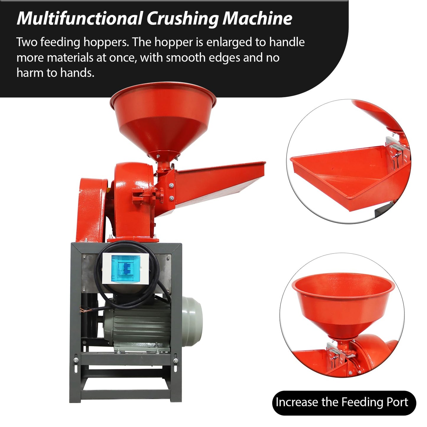 Banfluxion 220V Multifunctional Grinding Machine Cereals Pulverizer Electric Grain Crusher for Rice, Corn, Millet, with 2 Sieves & Adjustable Hopper, Ideal for Household, Farm Use, 100-150kg/h, 2.2KW