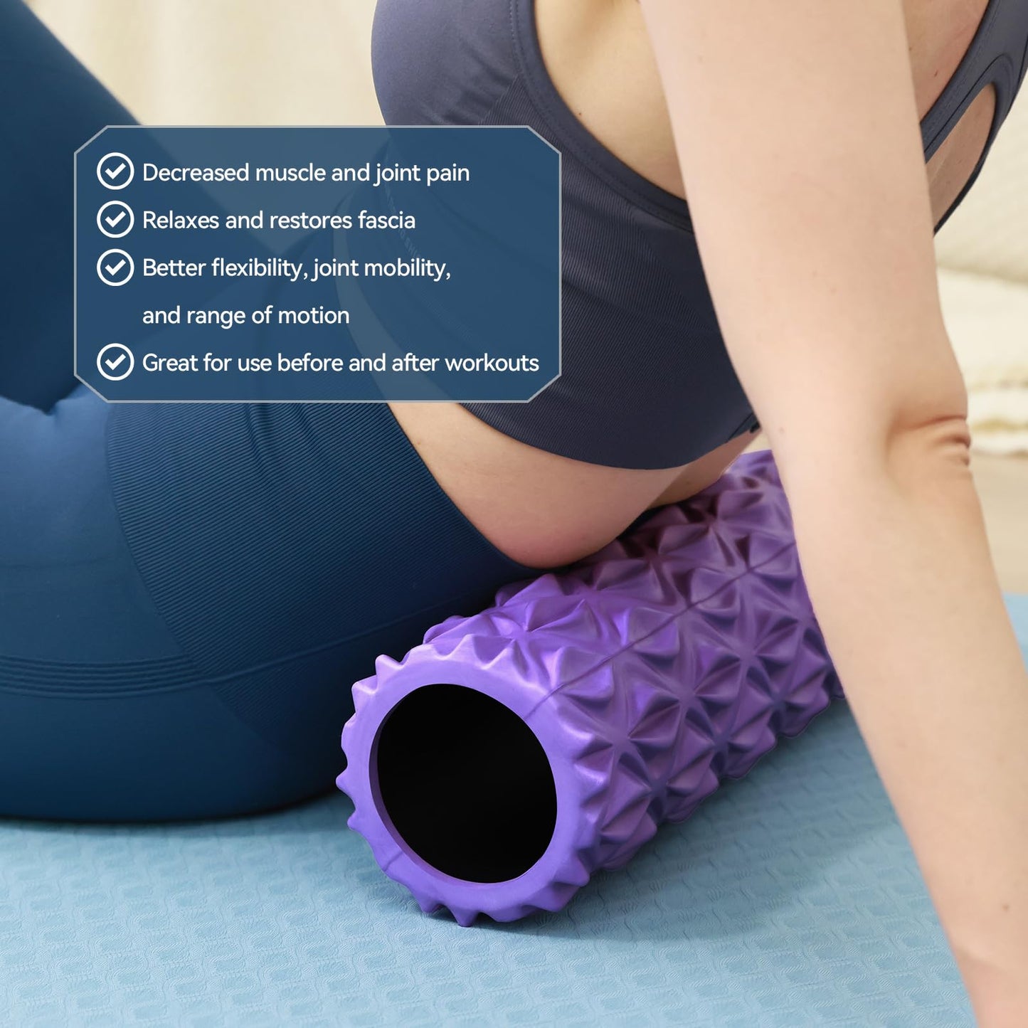 Zmarthumb Foam Roller - 15 inch Deep Tissue Massager for Muscle Massage, Myofascial Trigger Point Release, Exercise, Yoga, Pilates & Stretching(Purple)