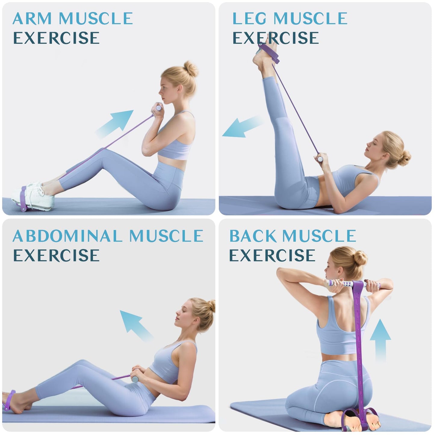DEFUNX Foot Pedal Resistance Band with Handle Multifunction Tension Rope for Women Exercise Fitness Workout Stirrup Puller Blue