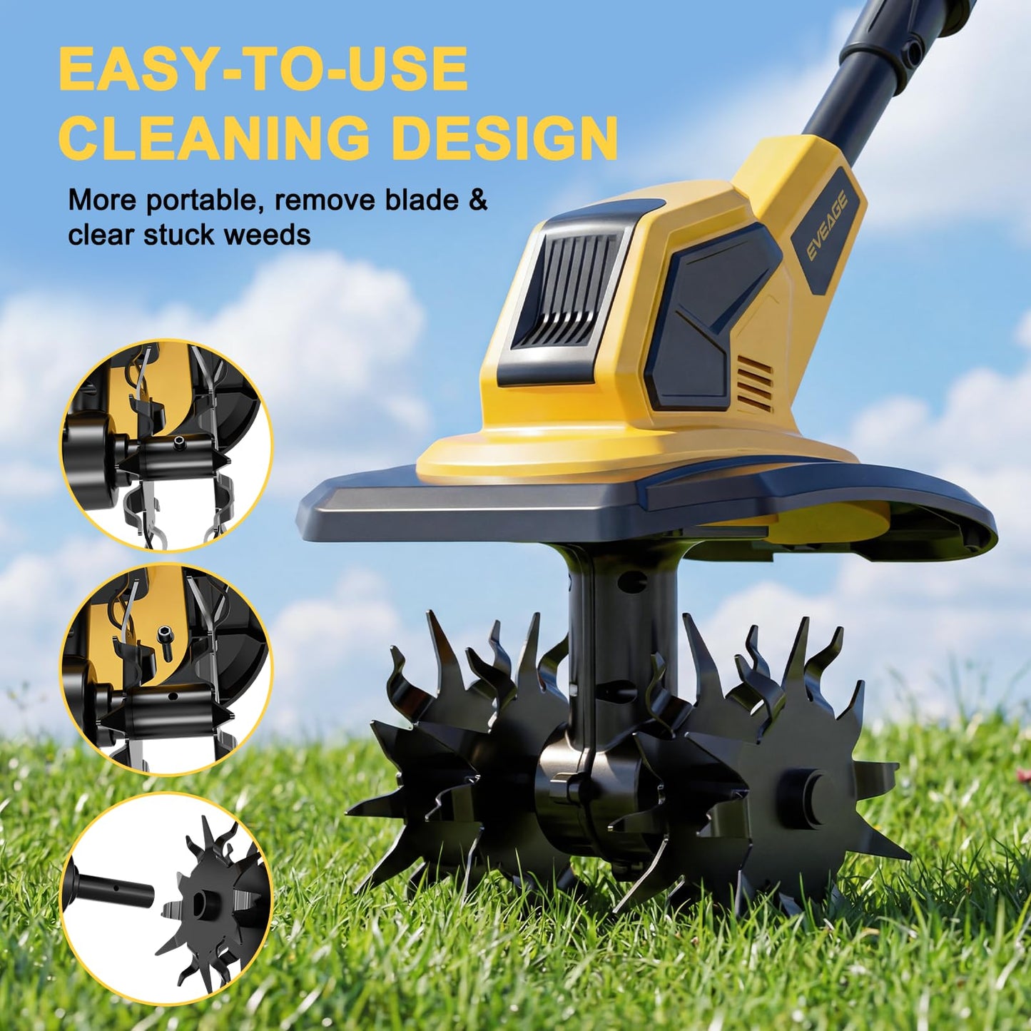 21V Cordless Tiller Cultivator, 2x4.0Ah Battery Powered Electric Garden Tiller, 360RPM Rototiller with 48 Steel Tines, 9.7" Width & 7" Depth, Lightweight Soil Tiller for Gardening