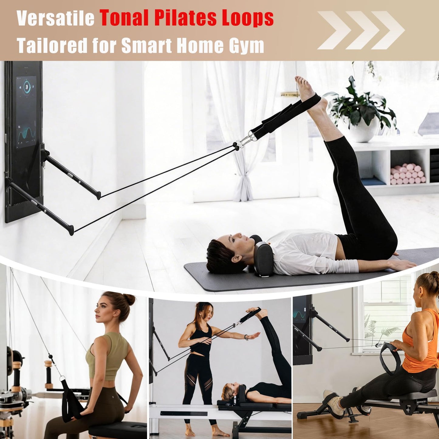 Pilates Loops Compatible with Tonal Smart Home Gym, Double Loop Soft Lined Pilates Straps with T Lock Adapter, W/Snap Hooks, D-Ring Straps for Home Gym & Yoga Workout Accessories (2Pcs)