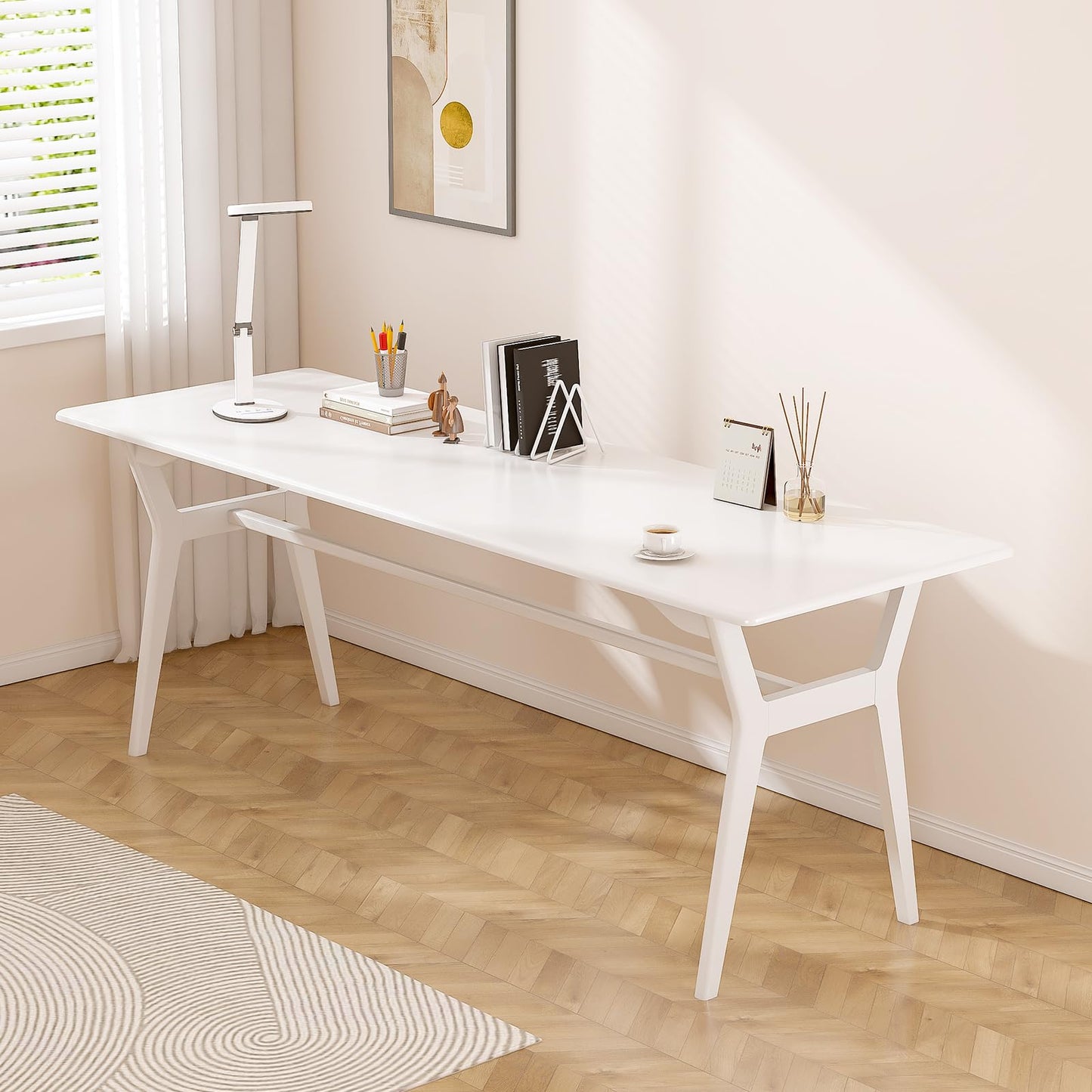 OSCHF Solid Wood Study Desk - 71" Double Long Computer Table for Home Office, 2-Person PC Workstation, White