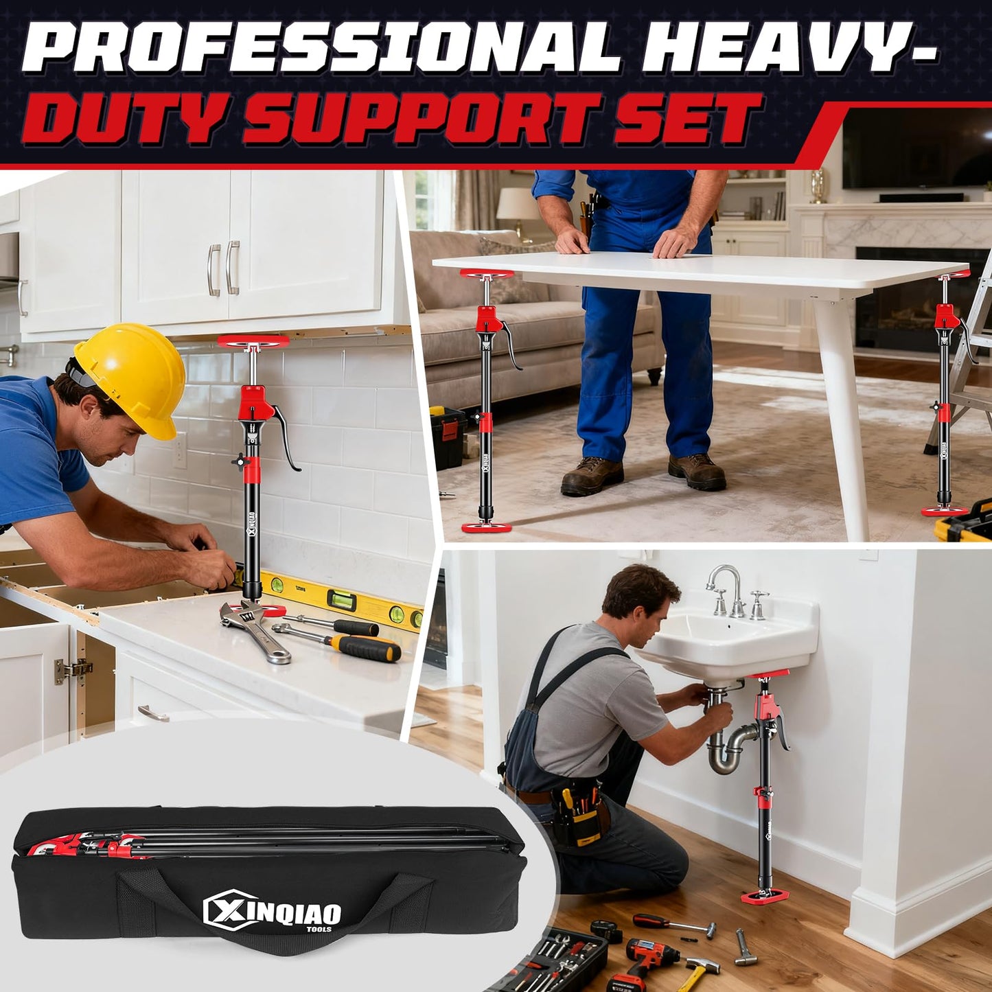 XINQIAO Cabinet Jacks for Installing Cabinets, Heavy Duty Third Hand Tools Adjustable Support Pole from 18.5 in to 29.5 in, 4 PCS