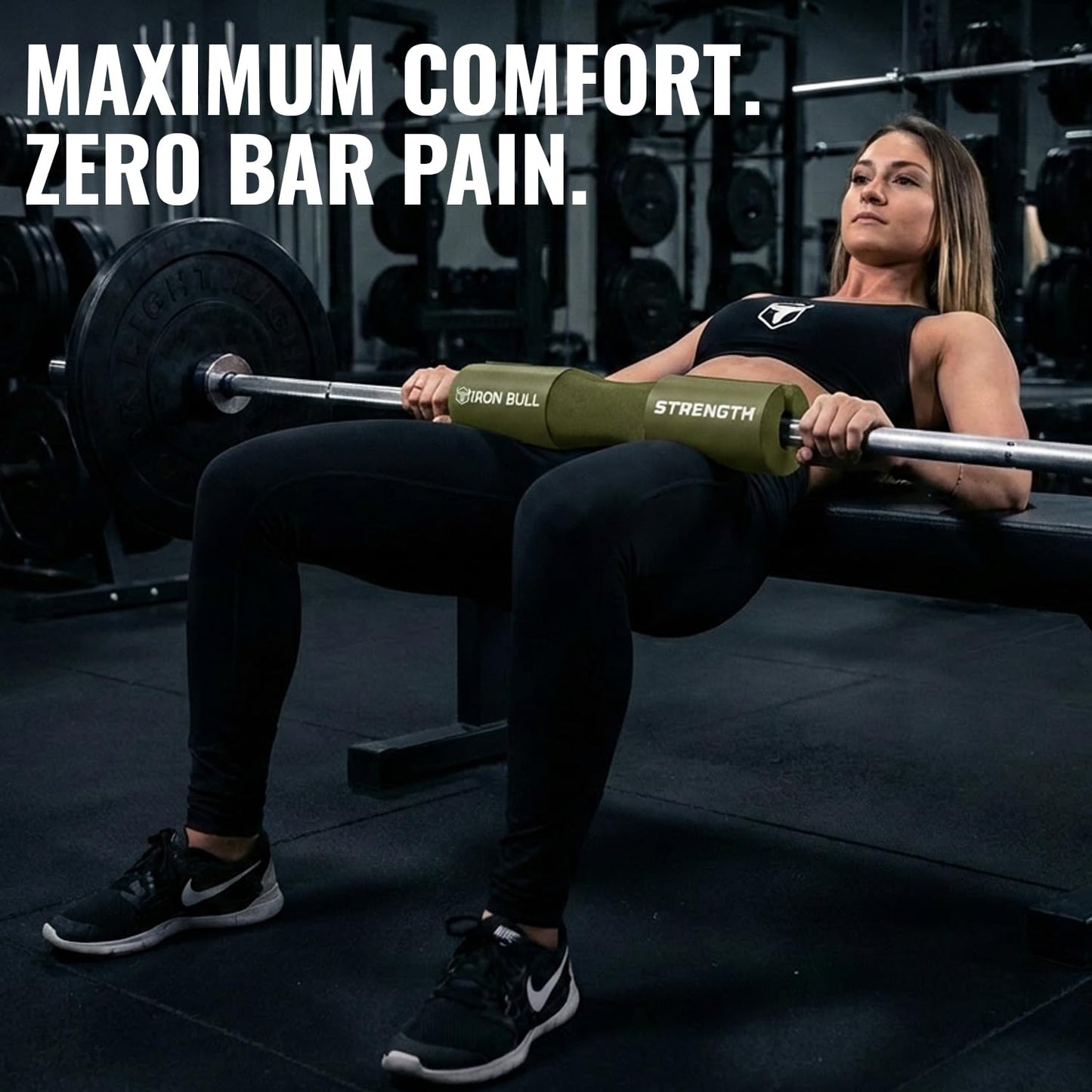 Advanced Squat Pad - Barbell Pad for Squats, Lunges & Hip Thrusts - Neck & Shoulder Protective Pad Support (Green)