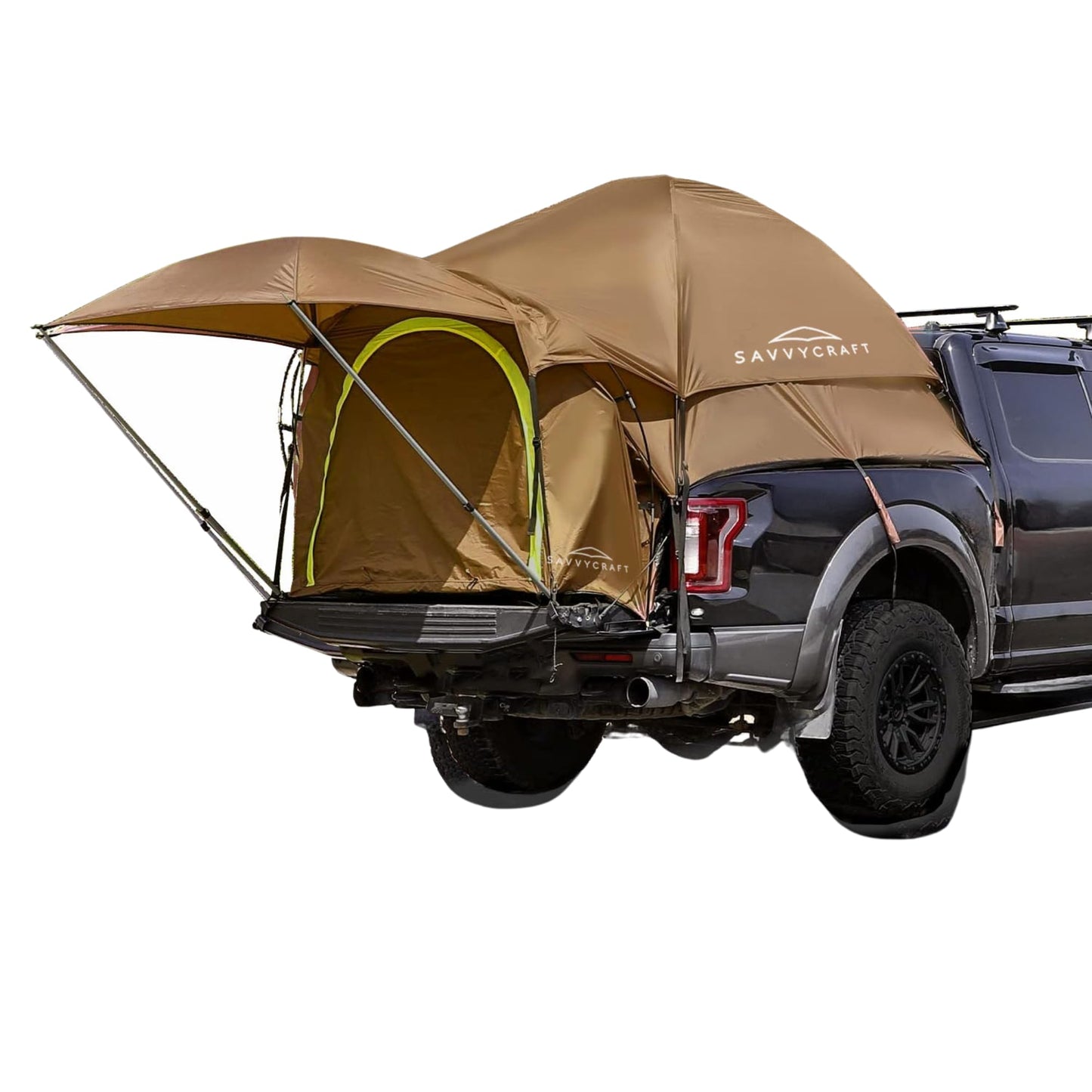 Savvycraft Pickup Truck Tent for Full Size Truck 8.0'-8.2' Long Bed, Waterproof P3000mm 2-Person Double Layer Truck Bed Tent Camping Tent, Expandable Awning, Rainfly, Storage Bag Included Brown