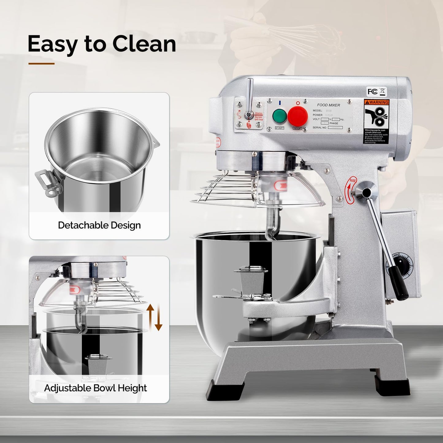 ROVSUN 30QT Commercial Food Mixer, 1100W Commercial mixer with 3 Adjustable Speed, Heavy Duty Electric Stand Food Mixer with Stainless Steel Bowl for Bakery Pizzeria