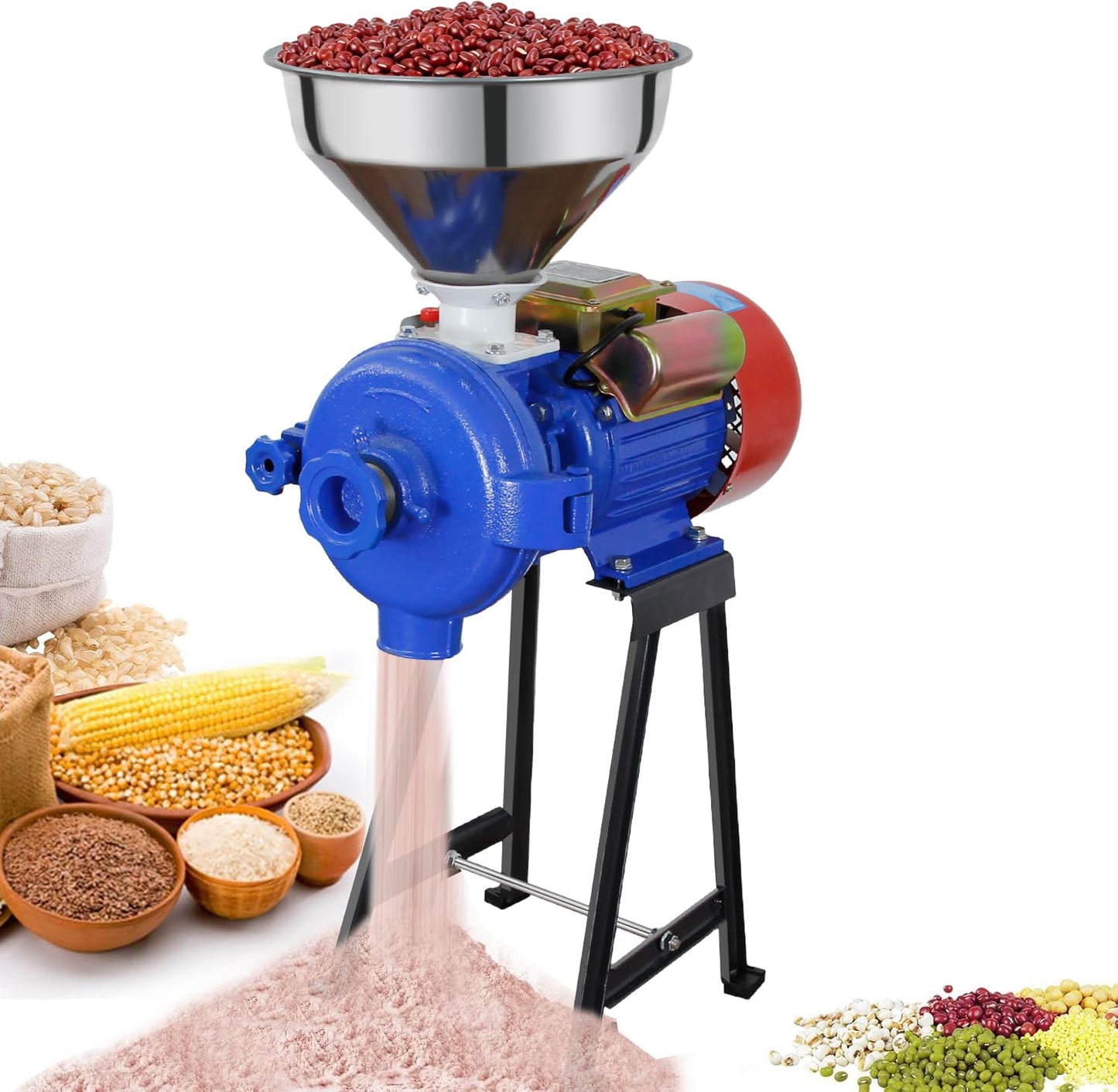 XYJBHB 3000W Electric Grain Mill Grinder, Commercial Corn & Spice Grinder with Adjustable Thickness, Heavy Duty Dry Feed Flour Mill for Wheat, Rice, Herbs, and Pepper– 110V, Dry Use