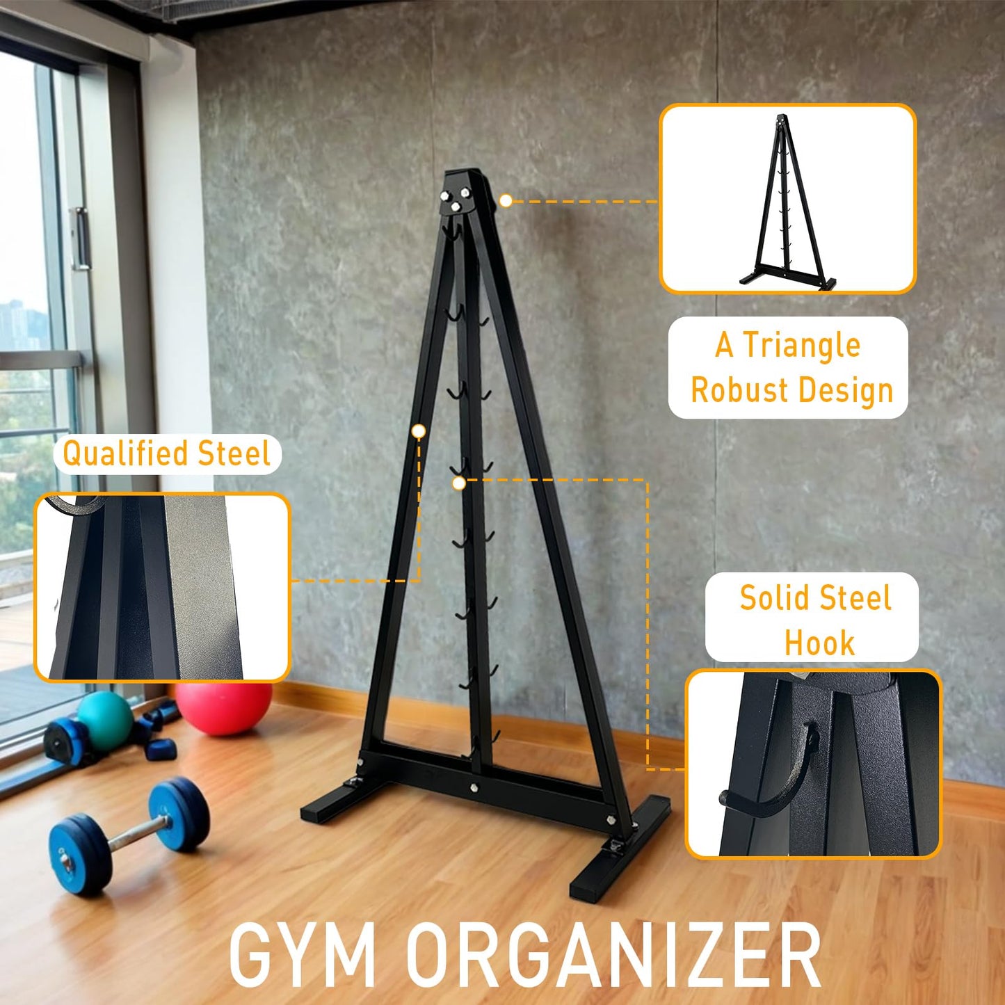 BLUSLM Gym Fitness LAT Pull Down Bar Storage Rack for Mag Grip - Heavy Duty A-Frame Stand for LAT Pulldown Attachments (BIG S-ZHIJIA)