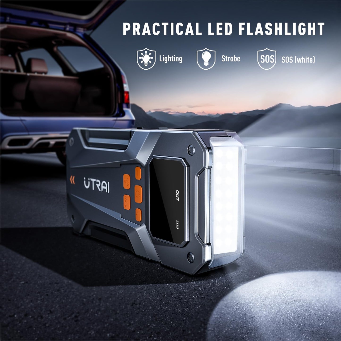 UTRAI 5500A 150PSI Jump Starter with Air Compressor, 12V Portable Jump Box (All Gas/10L Diesel), Jump Pack with LED Light, Car Jumper with Jumper Cables, Storage Case Included