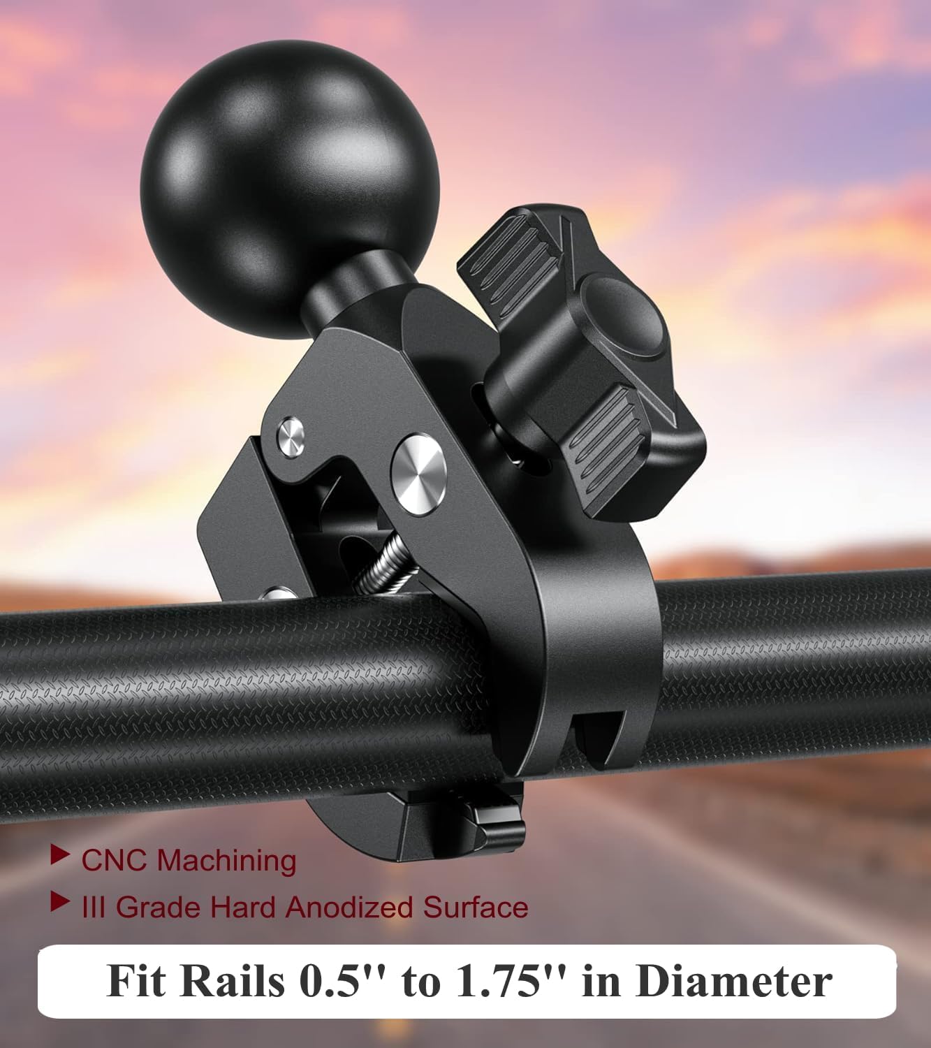 BRCOVAN 1.5'' 0.5'' 1.75'' 1.5 Inches Ball Clamp Mount Base with Aluminum Alloy Tough-Claw, Fit Handlebar Rail