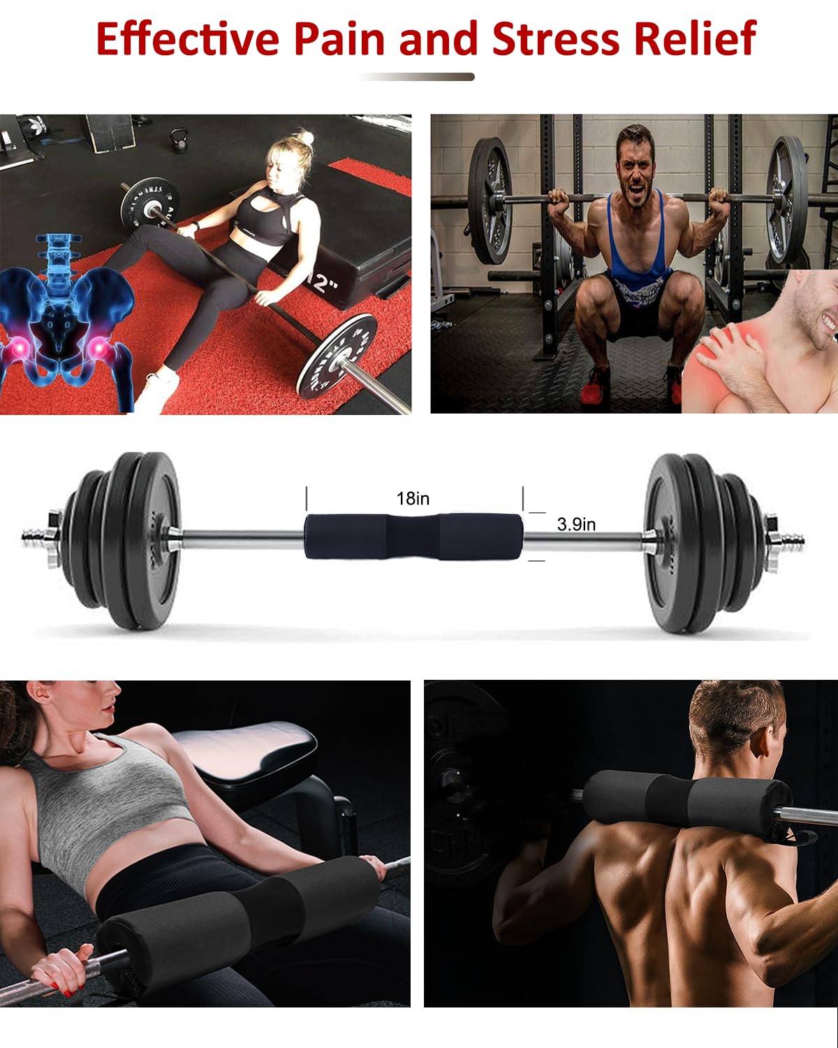 Barbell Squat Pad Nylon Padding AntiSlip- Thick Foam Barbell Pad for Squats Cushion, Lunges&Bar Padding for Hip Thrusts - Standard Weight Bar Pad - Provides Cushion to Neck Shoulders Training