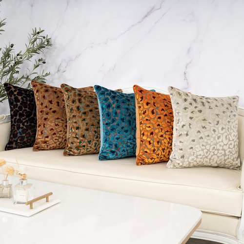 Alerfa Green Brown Floral Throw Pillow Cover 18 x 18 Inch Cut Velvet Sqaure Luxury Decorative Pillow Cover for Couch Living Room Bedroom