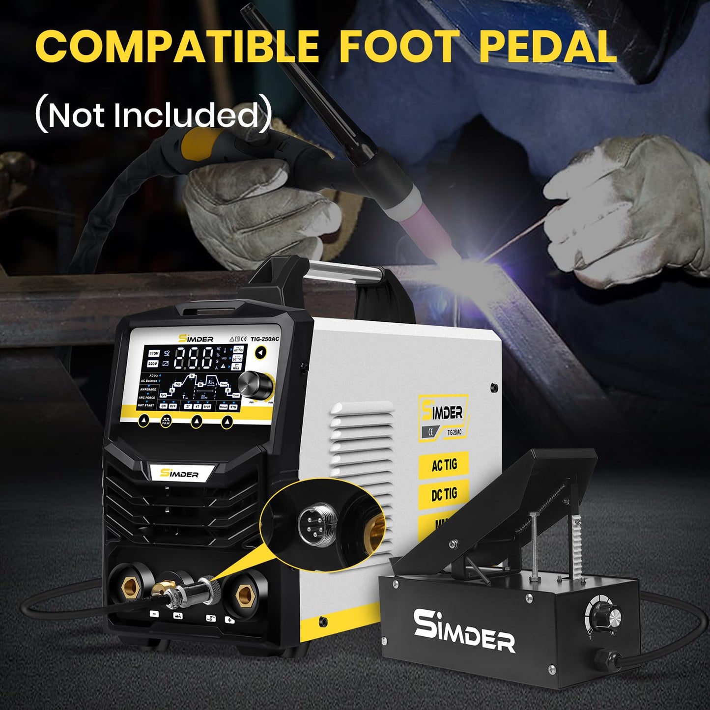 SSimder 6 in 1 TIG Welder AC TIG/DC TIG/Pulse TIG/SPOT TIG/Stick Dual Voltage Aluminum Welder 110V/220V TIG Welding Machine for DIY Home Garden Maintenance