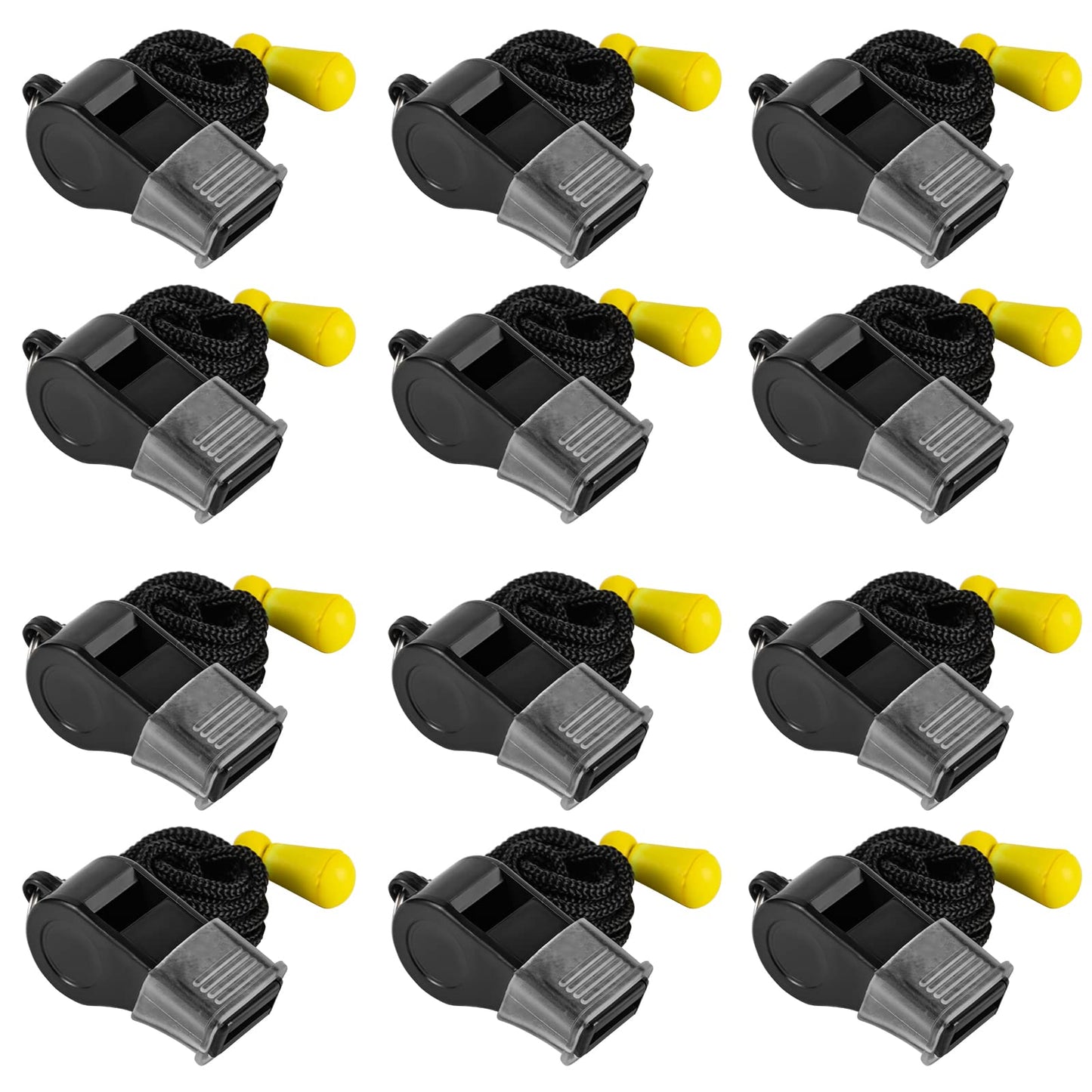 MISUYACO 12 Pack Sport Whistles with Lanyar for Coaches, Referees and Officials, Loud Crisp Sound (12 Pcs(Black))