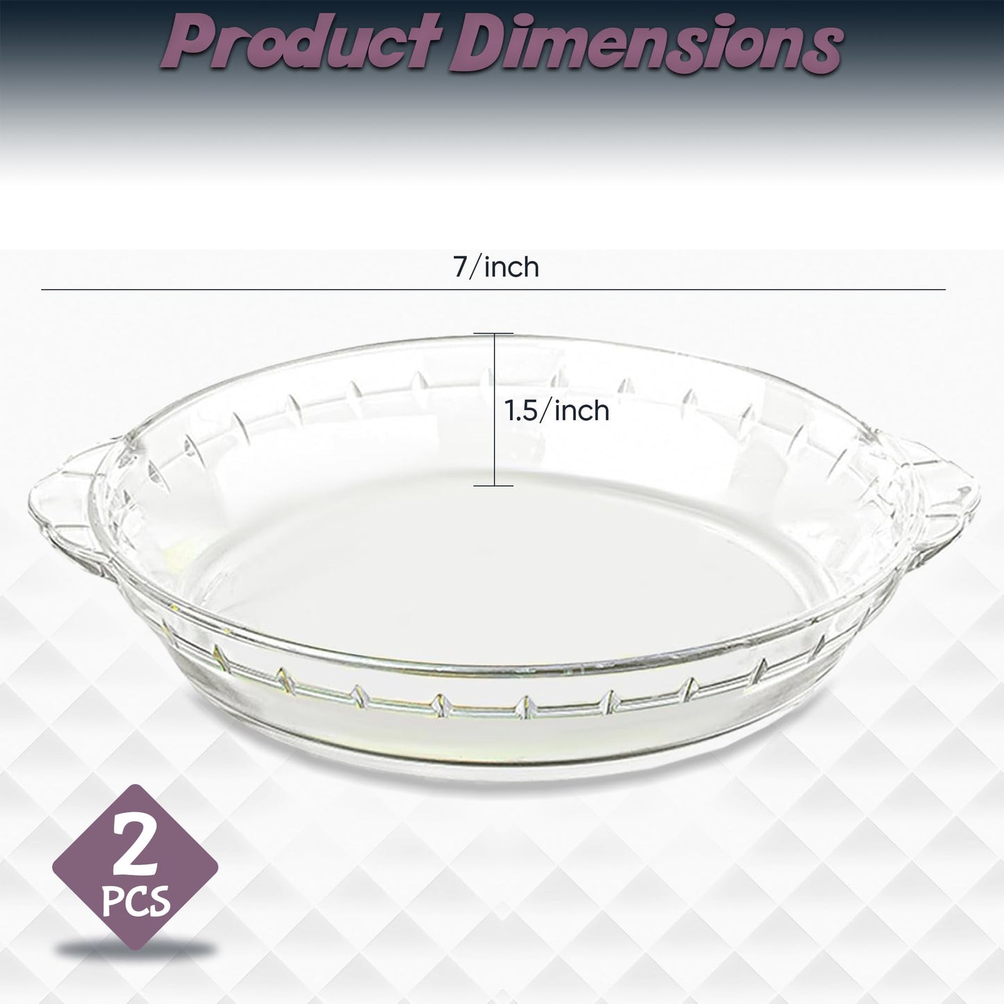 Home-X Set of 2 Glass Pie Plates - 7” Baking Dishes with Handles - Durable, Compact, Oven & Freezer Safe Kitchen Accessories - Glass Pie Dishes for Baking Quiches, Tarts, Desserts & Salads