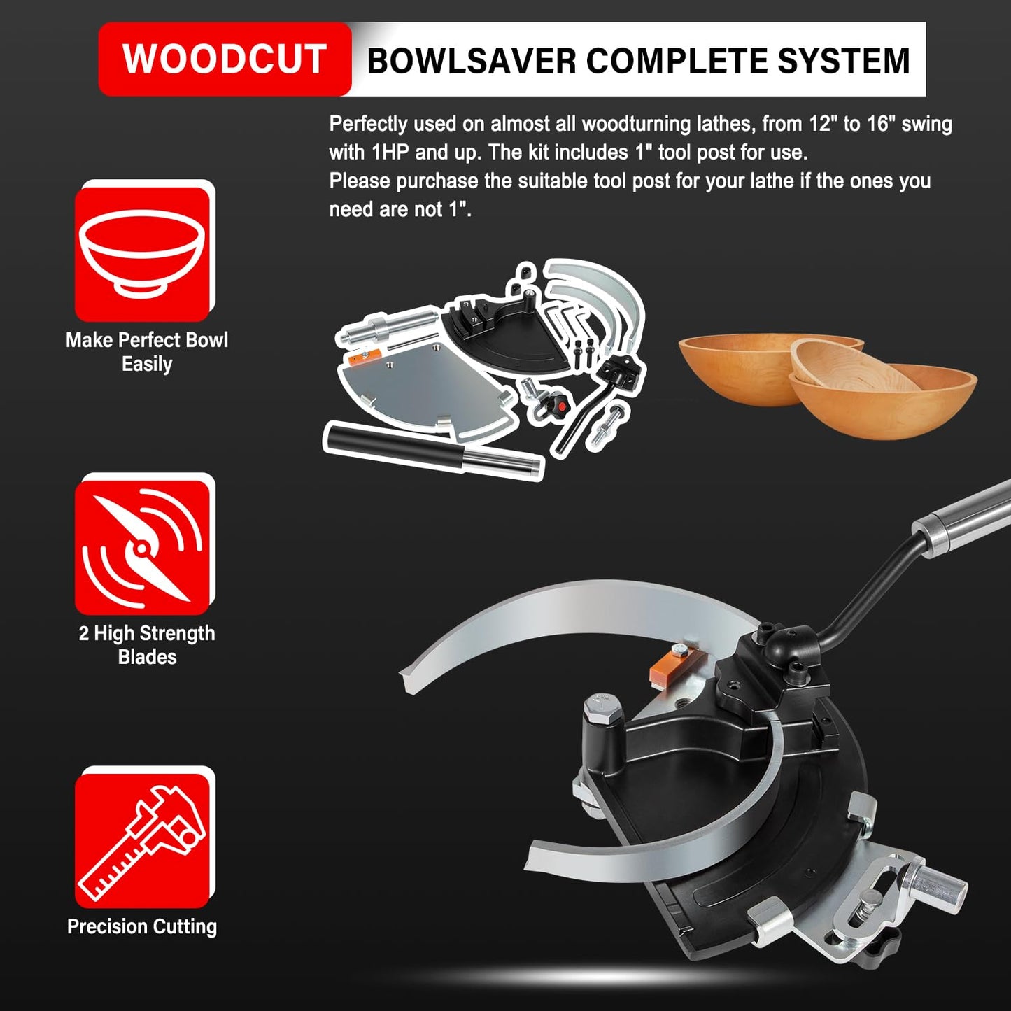 For Woodcut Bowlsaver Coring System with 2 High-Strength Blades for Coring Bowl Blanks 3" to 12" on Woodturning Lathe BSVR
