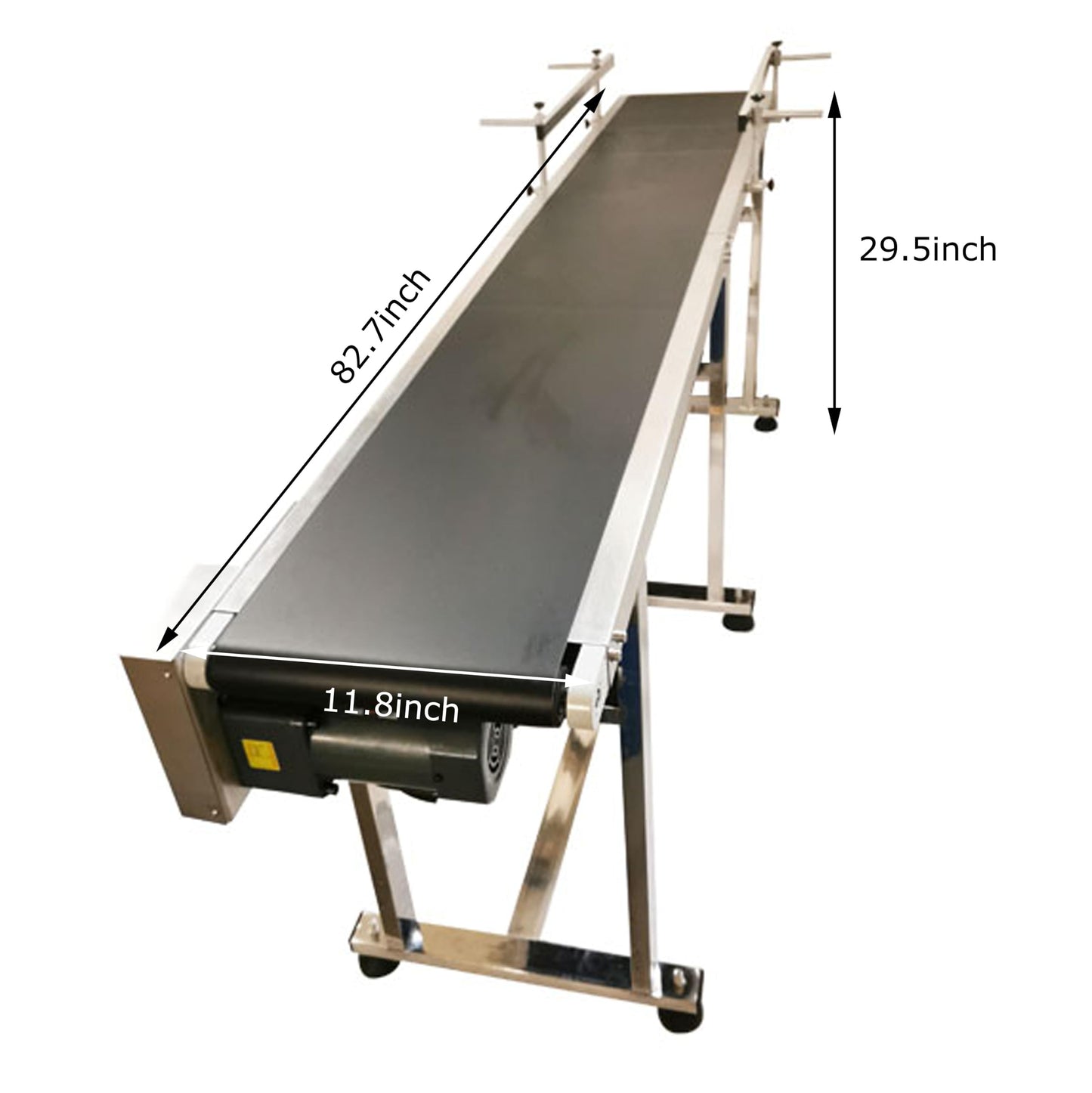 BREVELTION PVC Flat Belt Conveyor, Stainless Steel Industrial Transport Conveyor, Adjustable Speed 0-18m/min, Double Guardrails, 82.7" L x 11.8" W, 11LBS Load, 200W Motor