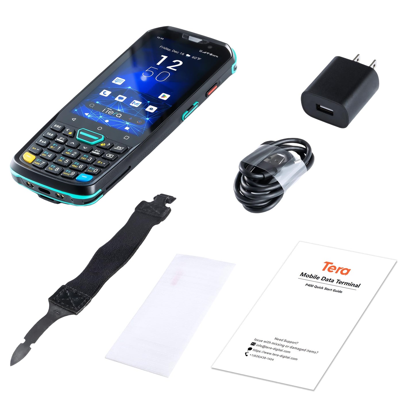 iTera Android 13 Barcode Scanner PDA: HS7 Scan Engine 26-Key Keypad 4" Touch Screen MTK 2.0GHz CPU IP67 Rugged 5100mAh Battery for Warehouse Logistics Industrial Use P400