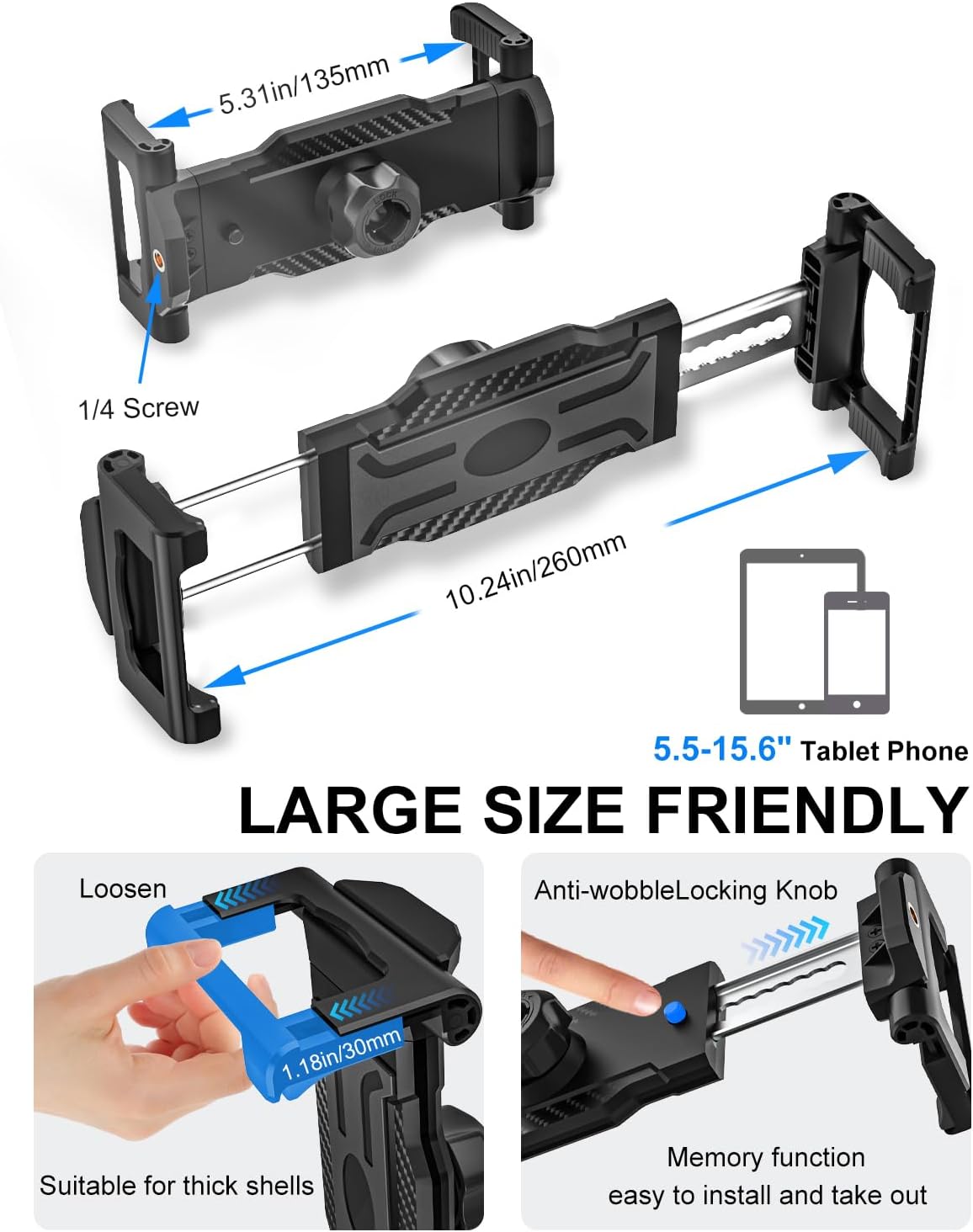 Kolasels 12.9 iPhone16, 5.5-15.6" Car Headrest Tablet Holder - Metal Magic Arm, Car ipad Holder Backseat Kids