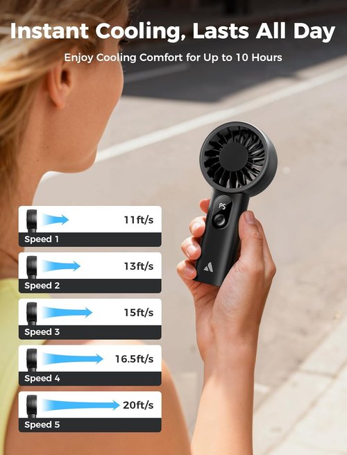 Aecooly Mighty Portable Fan - Powerful USB Rechargeable Handheld Fan | 10H Max Cooling Time, Mini Black