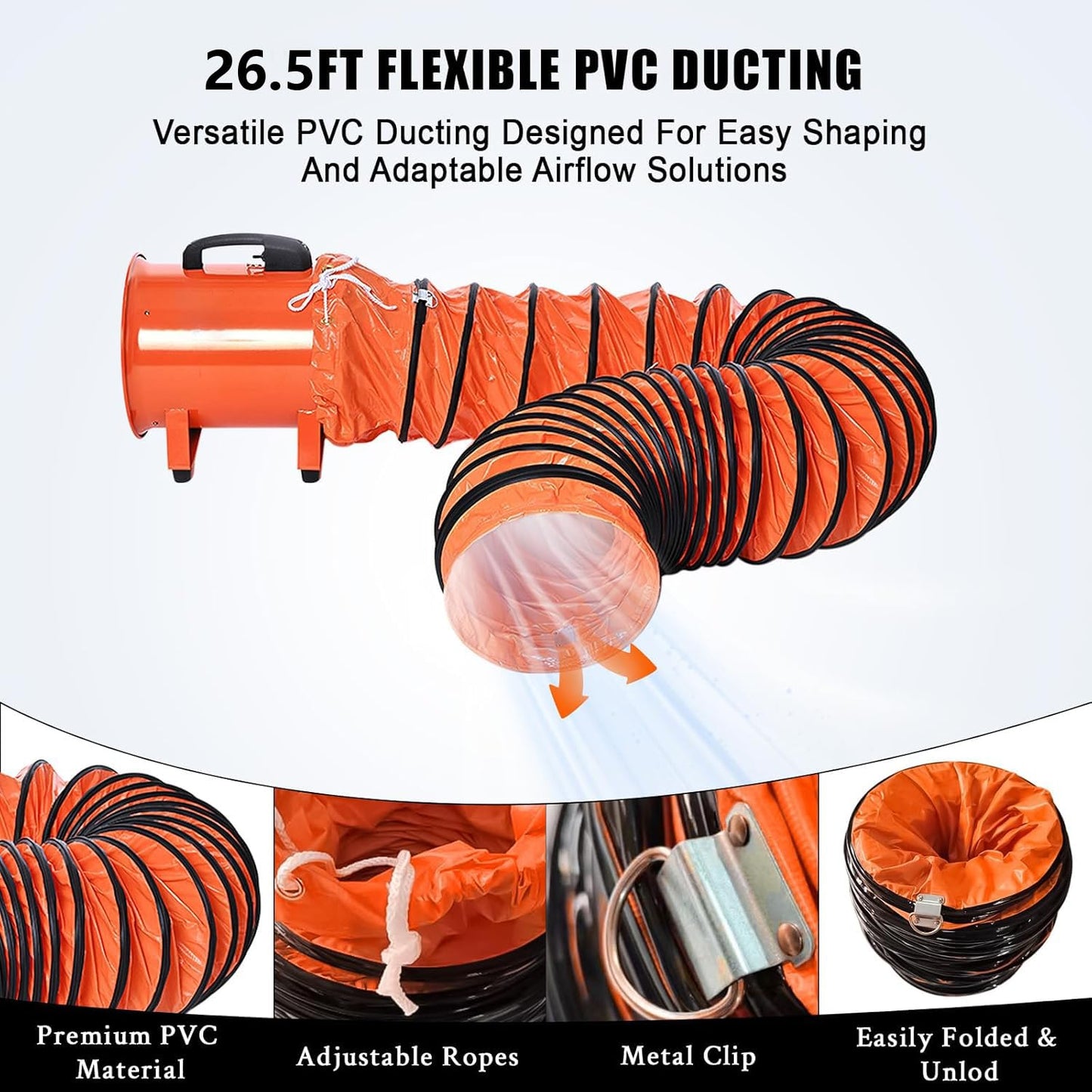 12-Inch Industrial Blower Fan, High-Powered 3200 CFM Portable Blower/Exhaust Fan with 27ft Flexible Hose, 15ft Cable/Plug, Heavy-Duty Exhaust Fan for Construction, Workshops All-copper wire motors