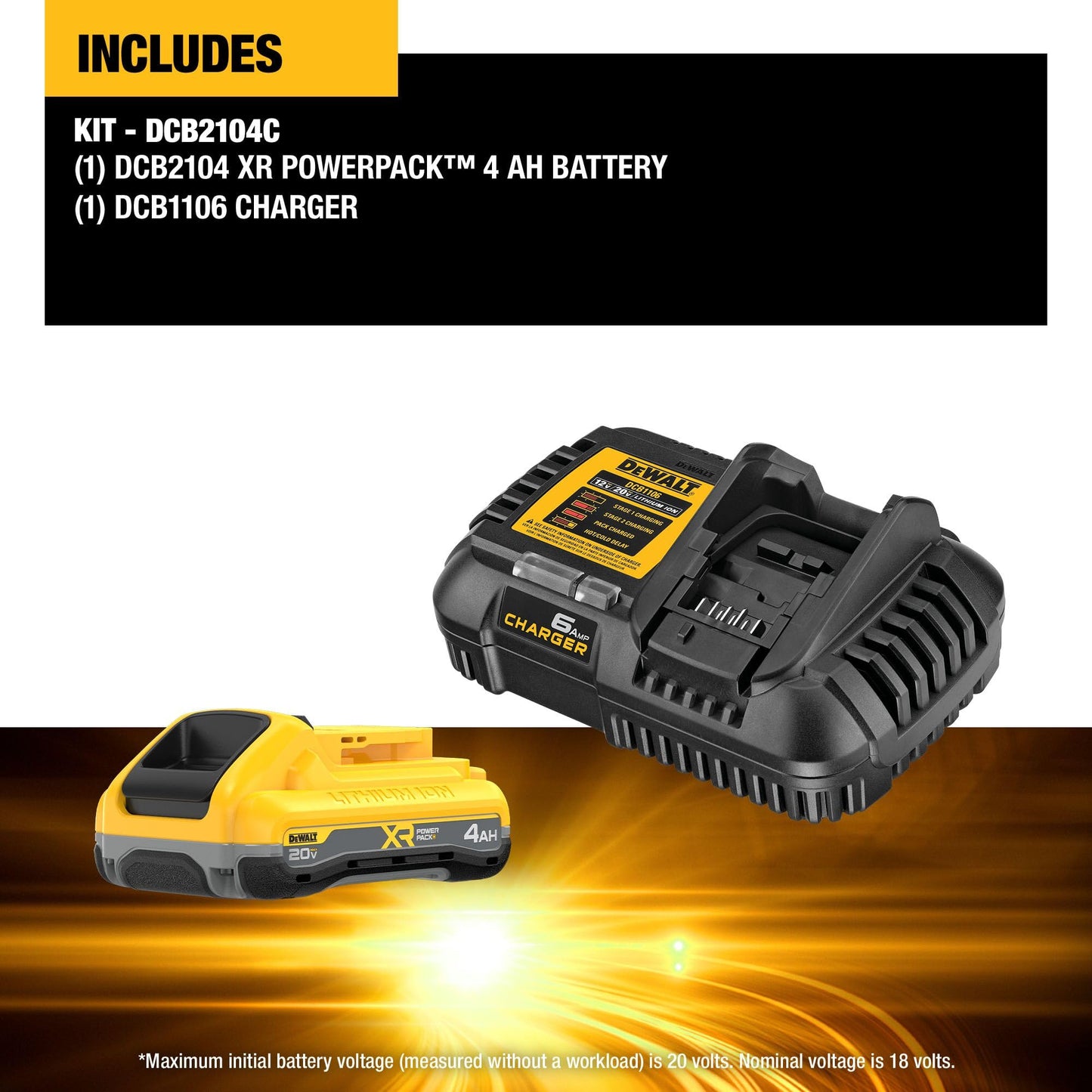 DEWALT 20V MAX Battery and Dewalt Battery Charger Combo XR POWERPACK™ 4Ah , LED Charge Indicator(DCB2104C)