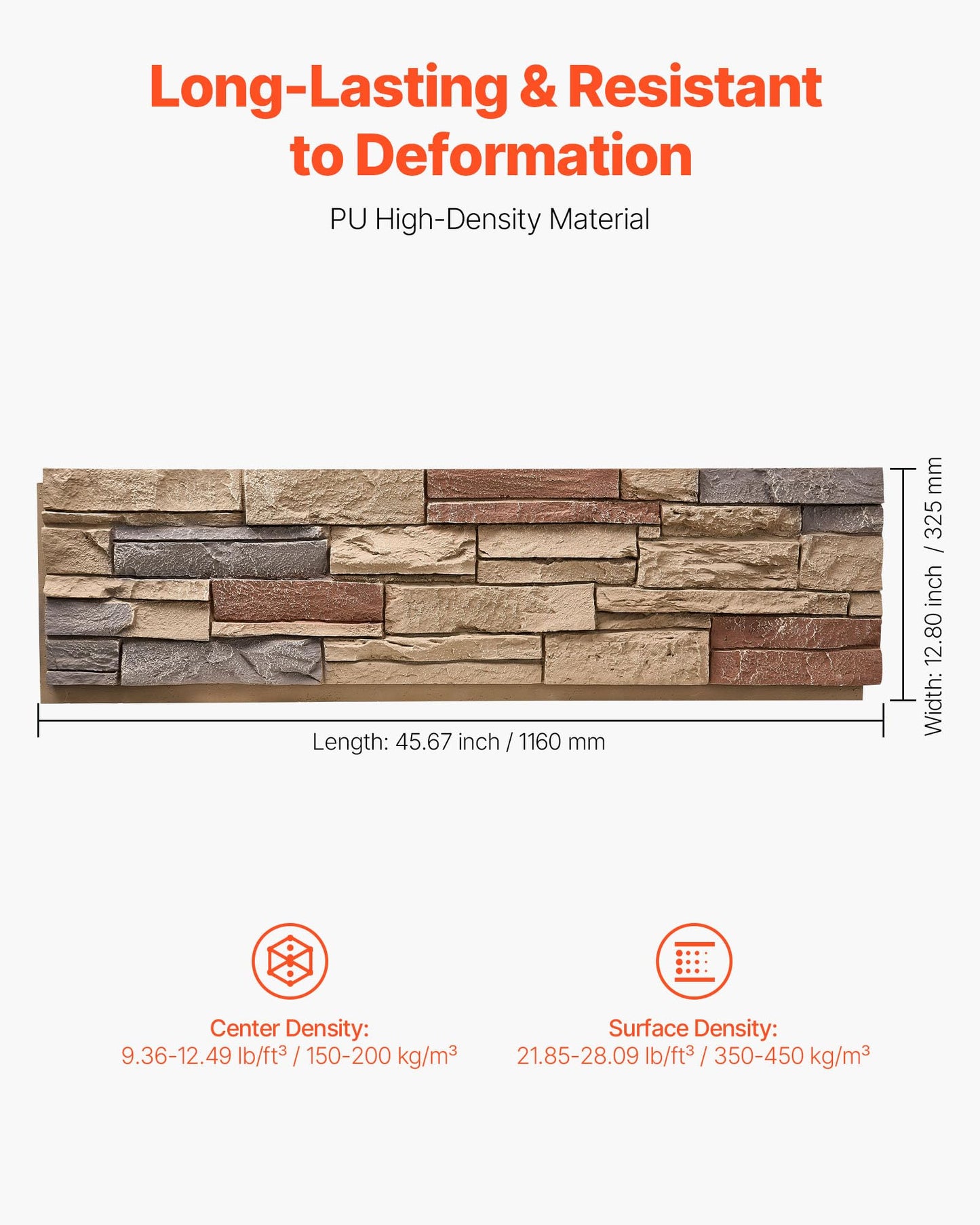 VEVOR Faux Stacked Stone Panel, 45.6 x 12.8 in Artificial Stone Wall Panels, High-Density PU Stones Siding Panel, Easy to Cut, Rock Panels for Interior and Exterior Decorations, Brick Red