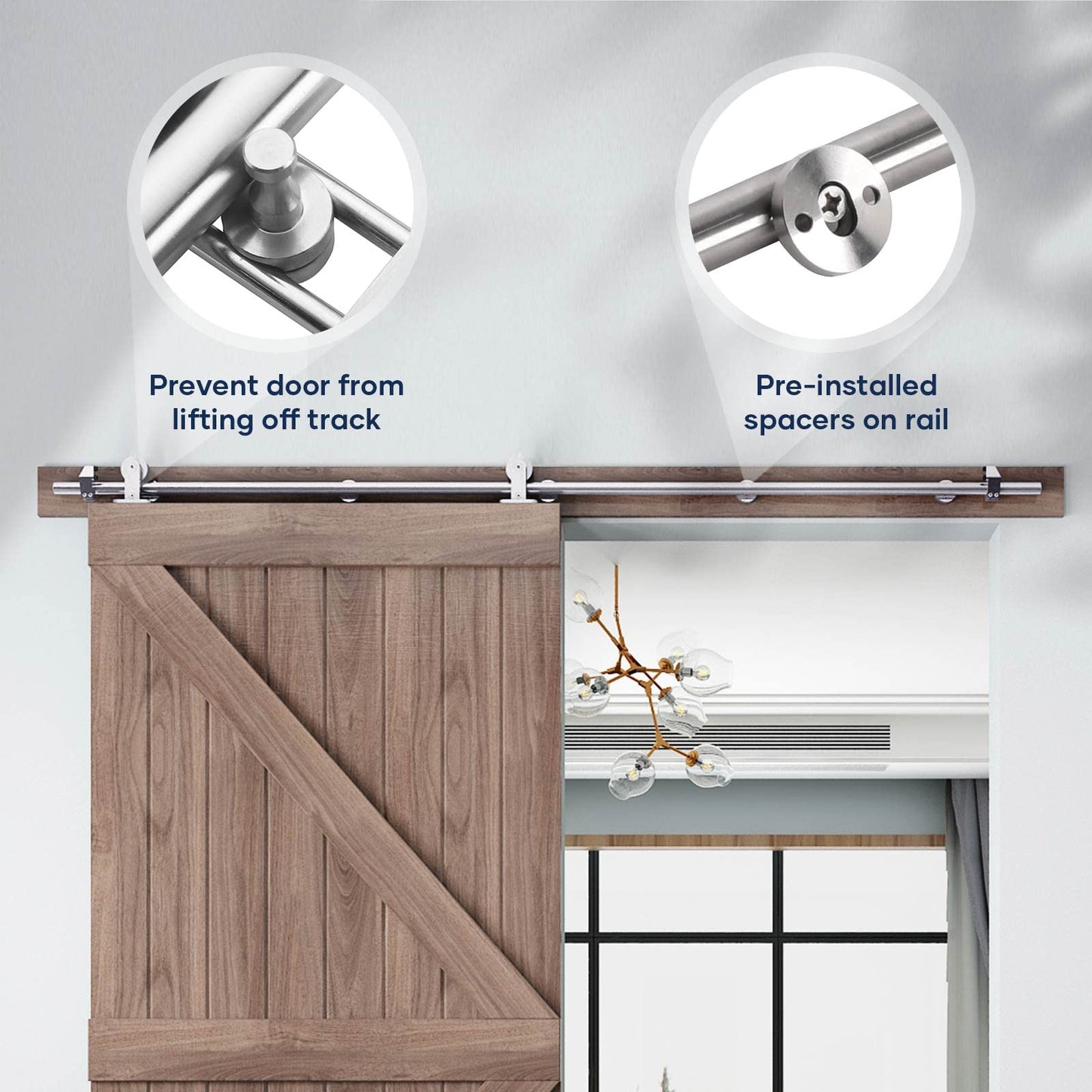 EaseLife 6.6 FT Top Mount Stainless Steel Sliding Barn Door Hardware Track Kit,Modern,Heavy Duty,Anti-Rust,Slide Smoothly Quietly,Easy Install (6.6FT Track Kit for 36"~40" Wide Single Door)