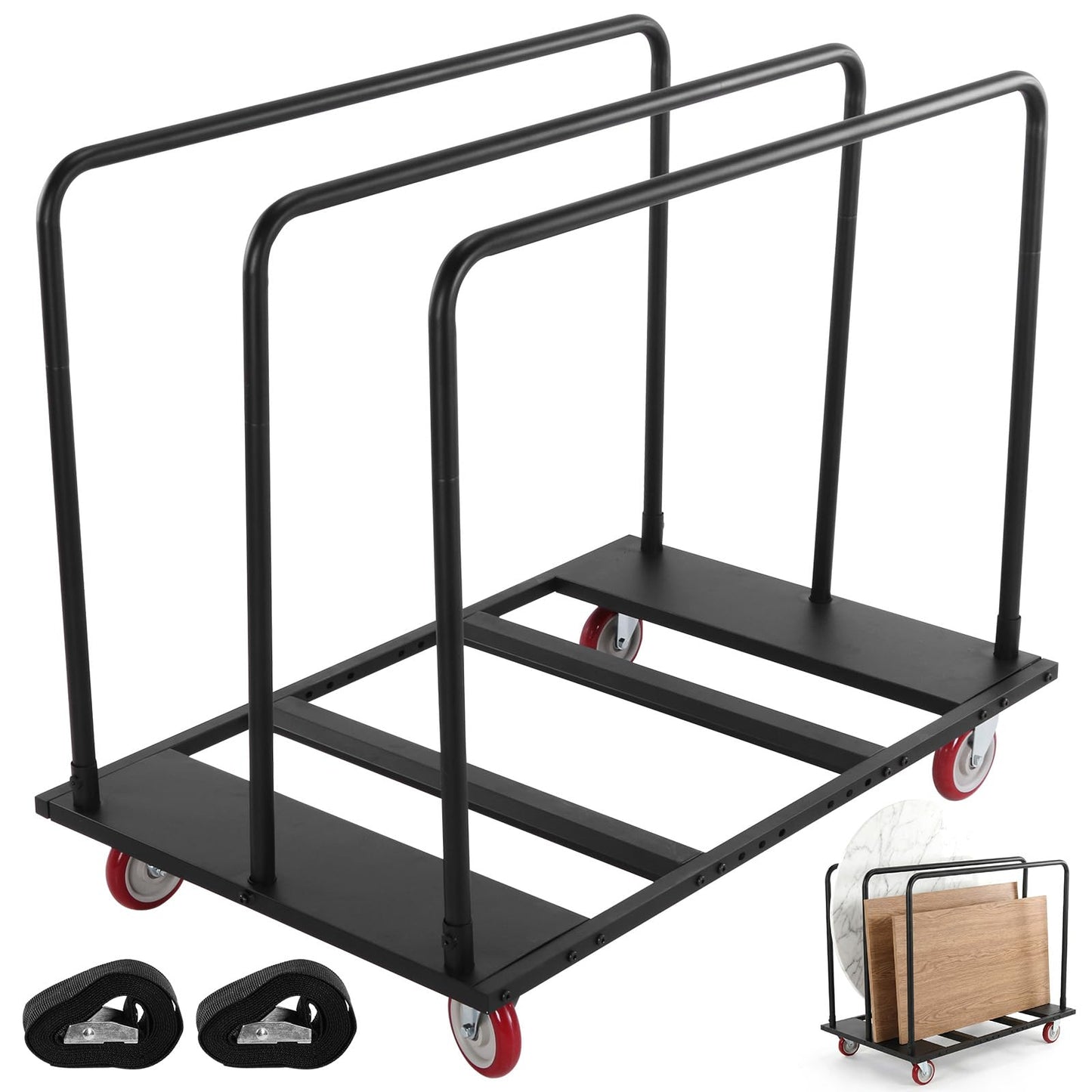 1800 LBS Table Cart Folding, Heavy Duty Chair Cart with PU Swivel Wheels, Black Drywall Dolly Carts for Party, Factory, Wood, Drywall, Warehouse