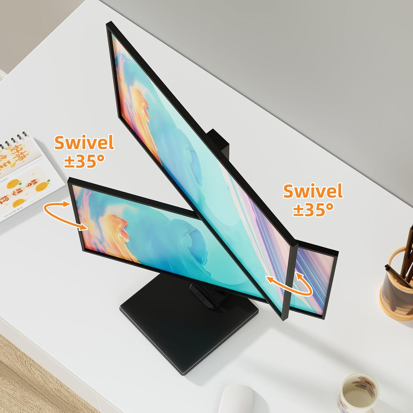 suptek 13 36Inch Adjustable,50,75 100mm Dual Monitor Stand with Base- Vertical Stack Screen Free-Standing Monitor Riser