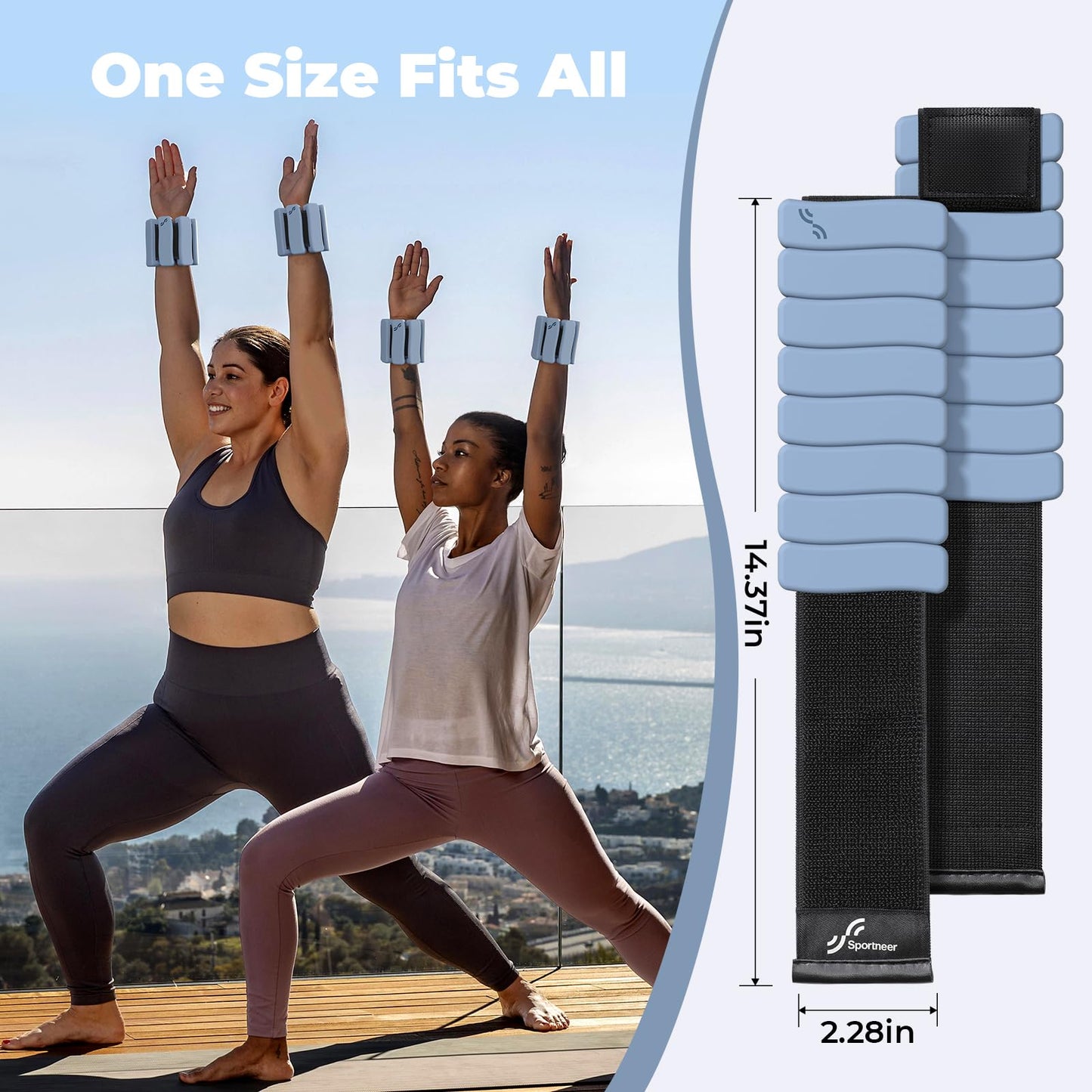 Sportneer Wrist & Ankle Weights for Women & Men Set of 2 (1LB/2LB Each) - Soft Silicone Arm & Leg Weights for Pilates, Yoga, Walking, Barre, Home Workout, Water Aerobics(Misty Blue, 2 LB x 2)