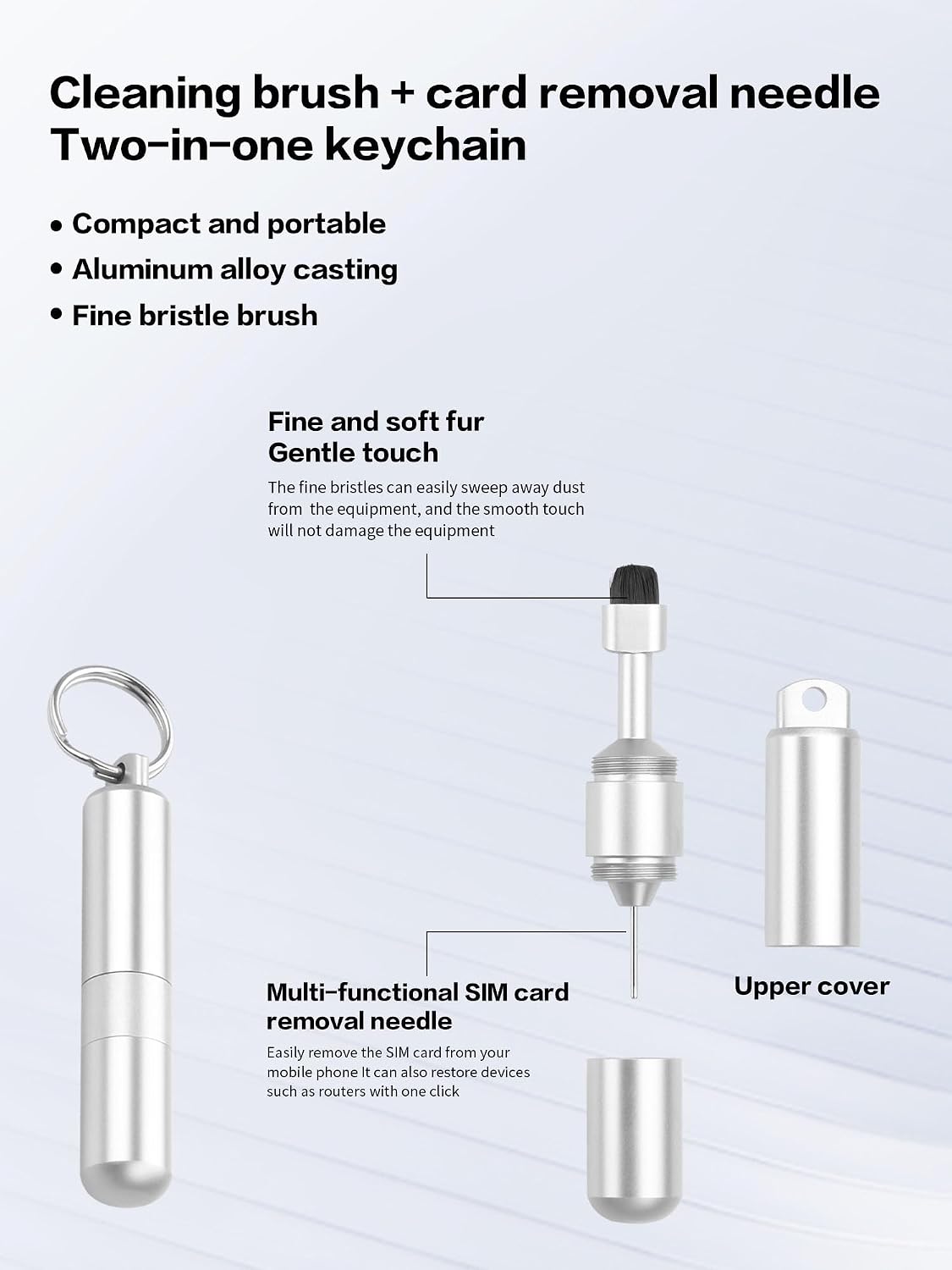 2 1 Removal2 Pack YACSEJAO in SIM Ejector Pin & Cleaning Brush Keychain, Portable Aluminum Alloy Cleaning Tool