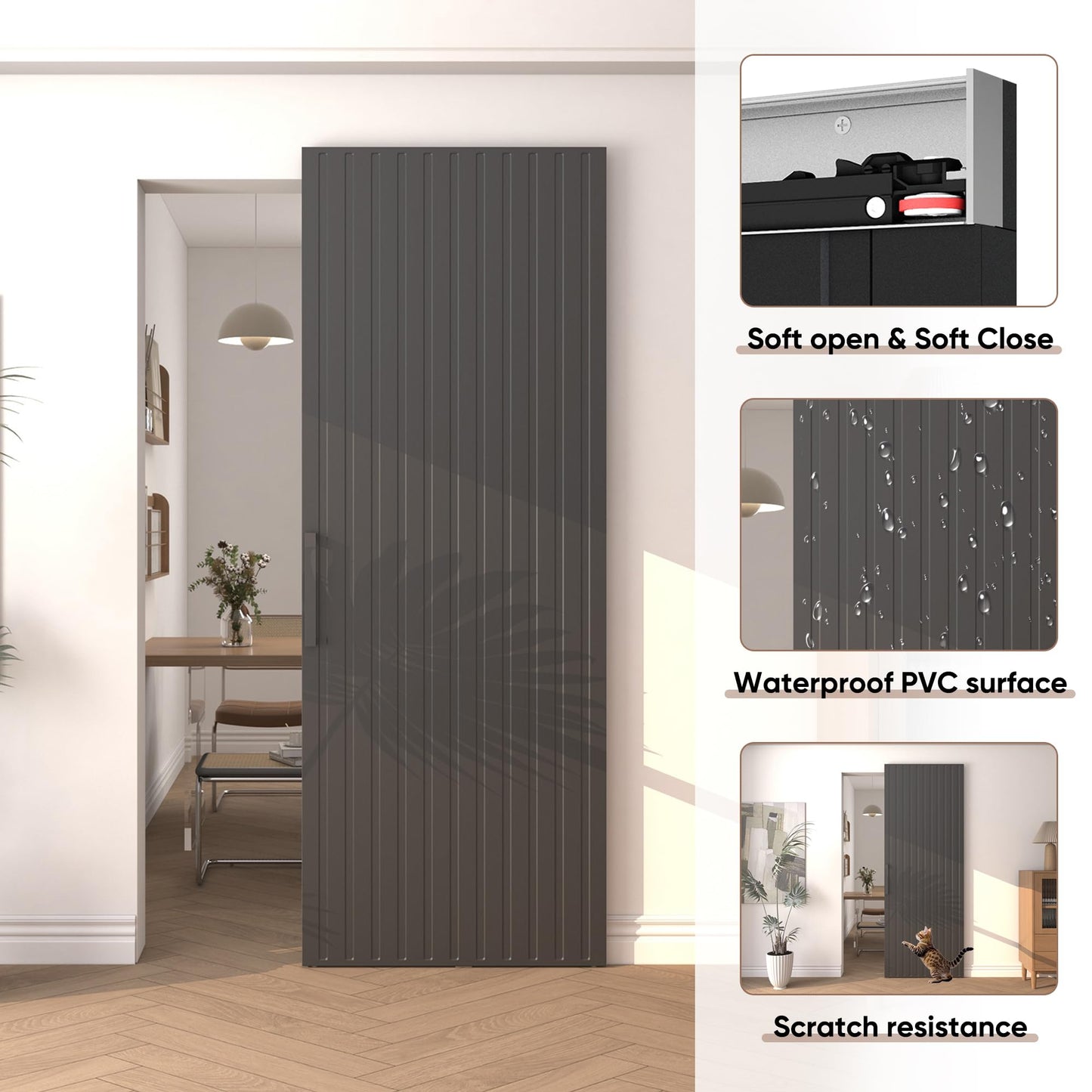 JUBEST 32"x86" Concealed Sliding Barn Door with Soft Close Hardware Kit, Black Hidden Door for Opening 24"-28"x84", Waterproof and Modern, Smooth Sliding, for Interior Using, Widely Used