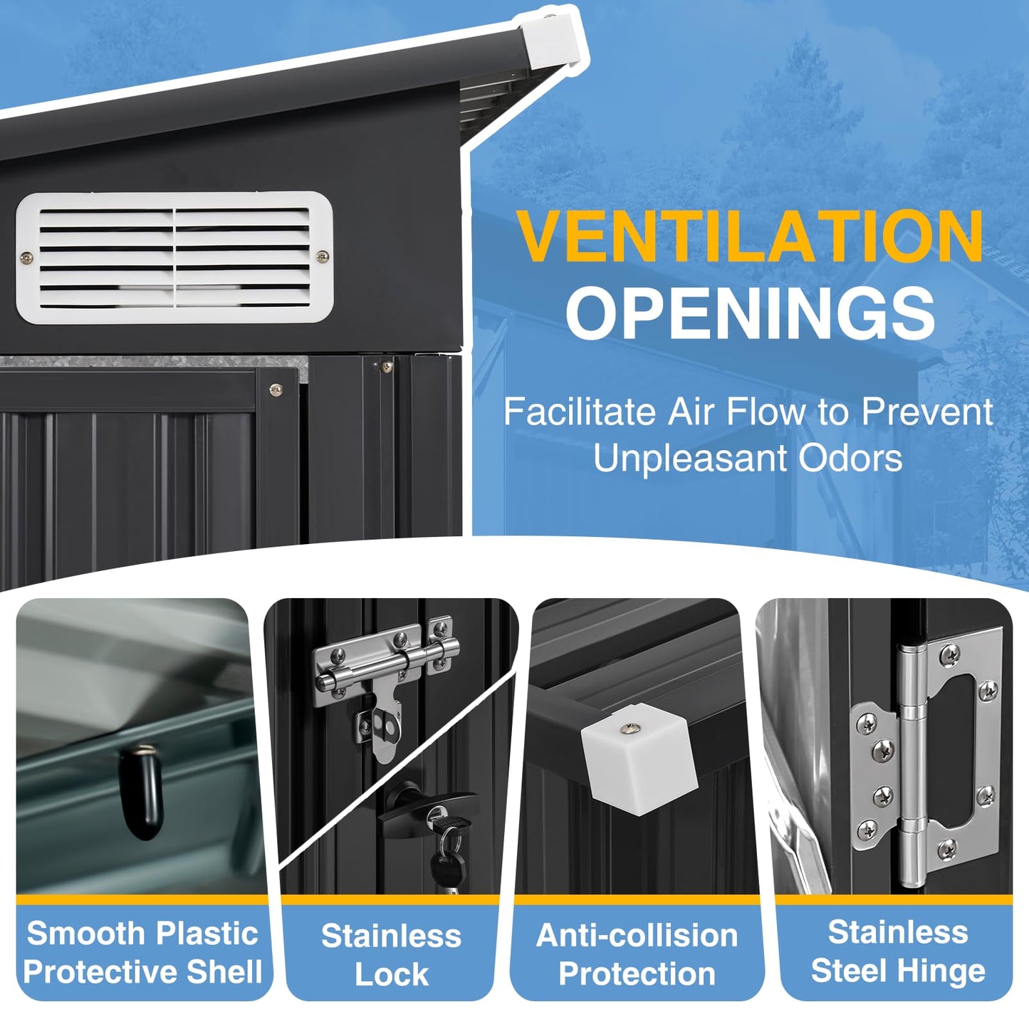 Breezestival 8'x12' Outdoor Shed Lean to Storage Sheds with Triple Doors Utility Galvanized Steel Sheds for Vertical Storage, Dual Lock Metal Shed with Sloped Roof for Mower,Bike,Garden Tools (Black)