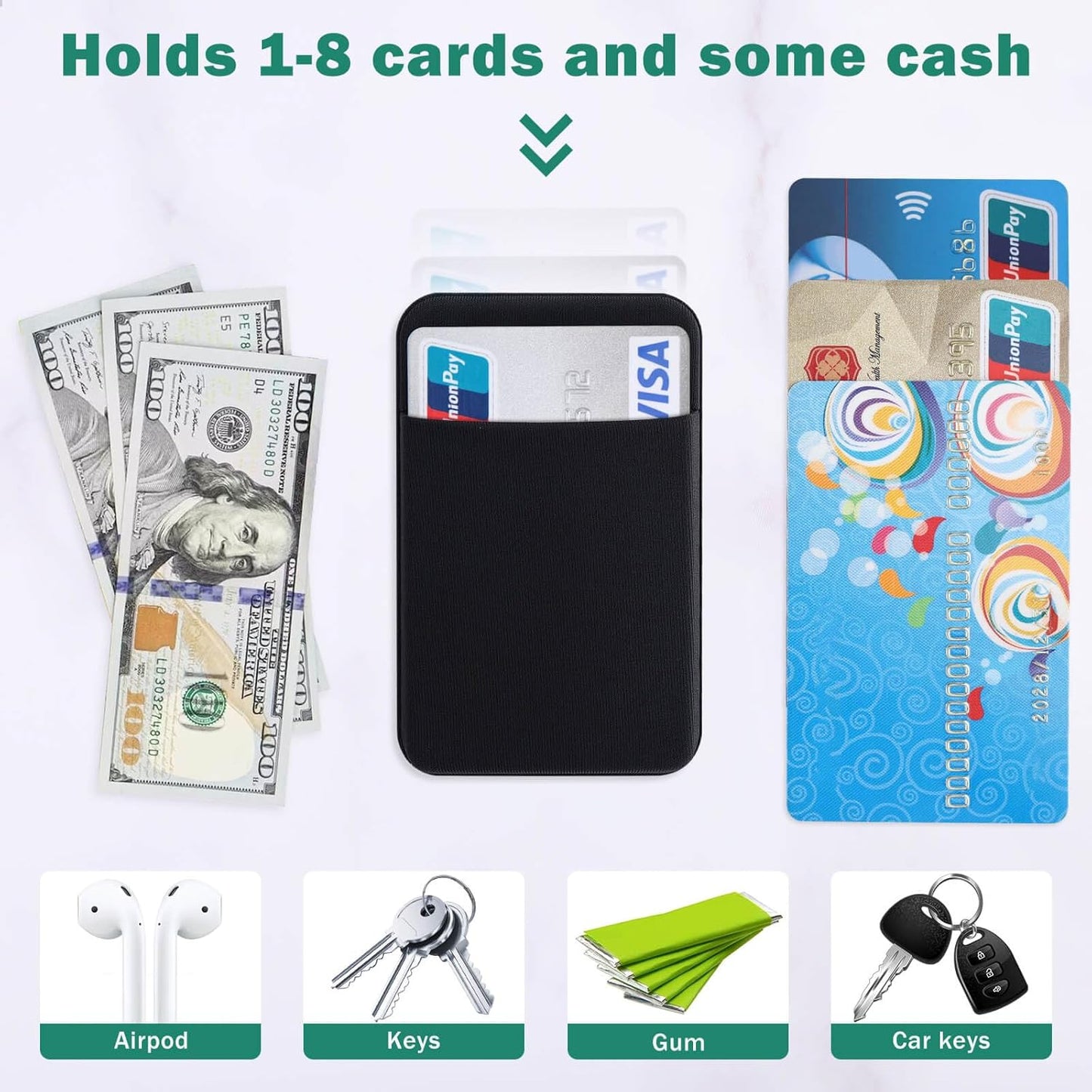 3Pack Galaxy-2Black+1Navy Cell Phone Card Holder Pocket for Back of Phone,Stretchy Stick on Wallet Credit Card ID Case
