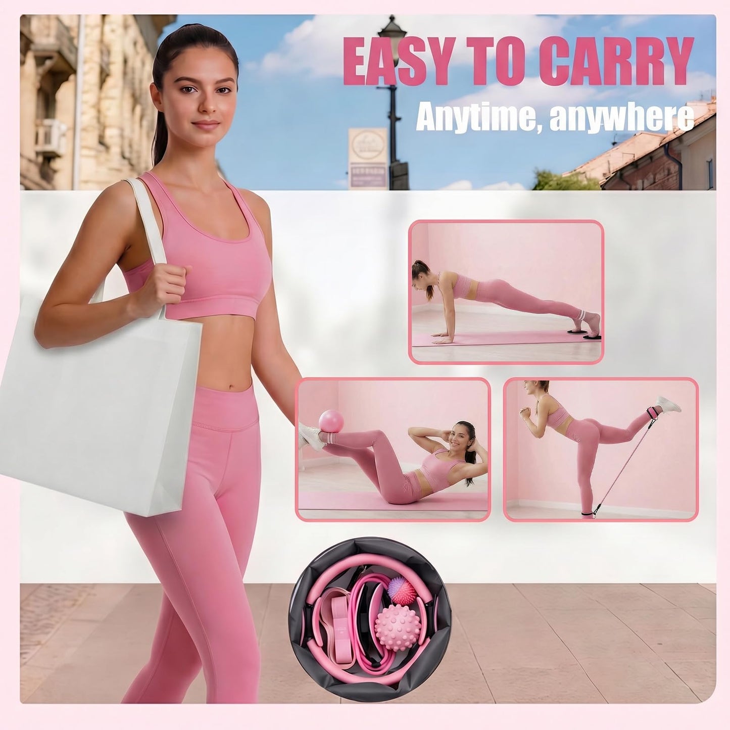 18PCS Ultimate Home Pilates Circle Kit,Professional Pilates Equipment Set with Magic Pilates Ring, Ball & Yoga Mat for Full Body Toning Women,Portable At Home Workout Equipment for Core Strength