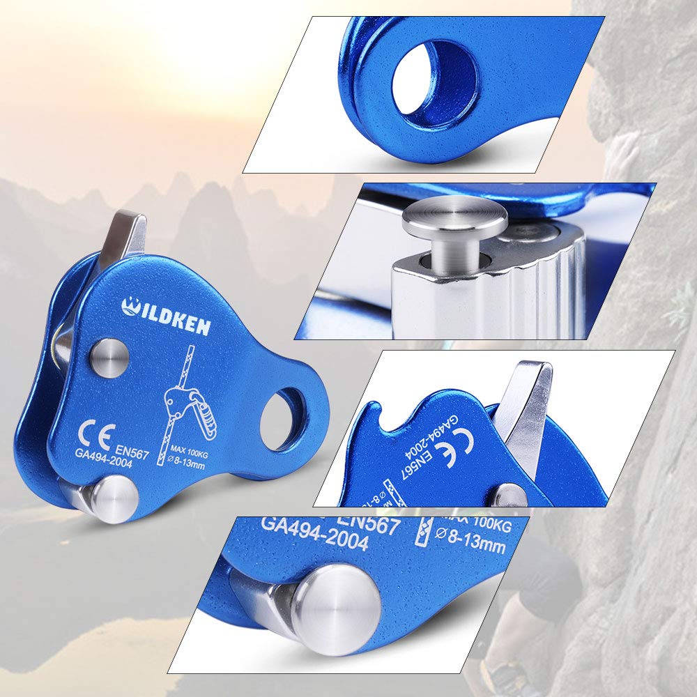 WILDKEN Climbing Ascender Fall Protection Belay Device Climbing Rope Grab for Rock Climbing Mountaineering Tree Arborist Expedition Caving Rescue Aerial Work (Blue)