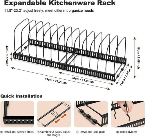 Housolution Baking Sheet Organizer - Expandable 12"-23" Rack with 14 Adjustable Dividers | Black Bakeware Storage