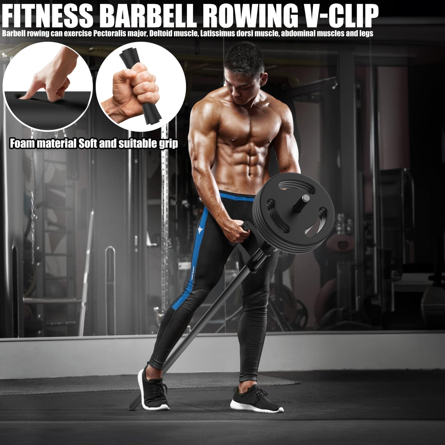 Lewufe V Bar Row Landmine Handle Attachment for Barbell Bars, Solid Double D Handle, T-Bar Row Handle Attachments with Non-Slip Rubber Grip, Fits Olympic Bar Strength Training Bar