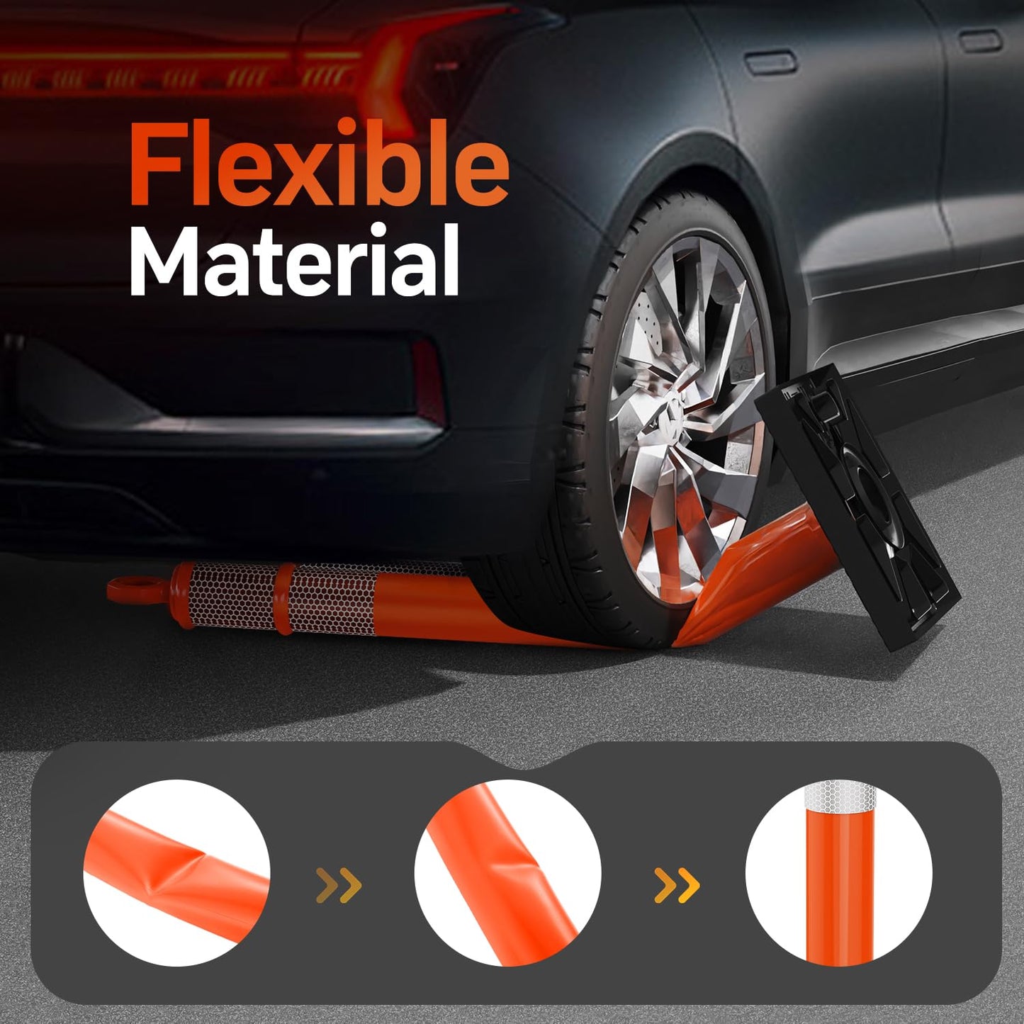 BATTIFE 6 Pack 42 Inch Orange Traffic Delineator Posts with Reflective Collars and Base, Safety Cones for Construction Zones and Driving Practice
