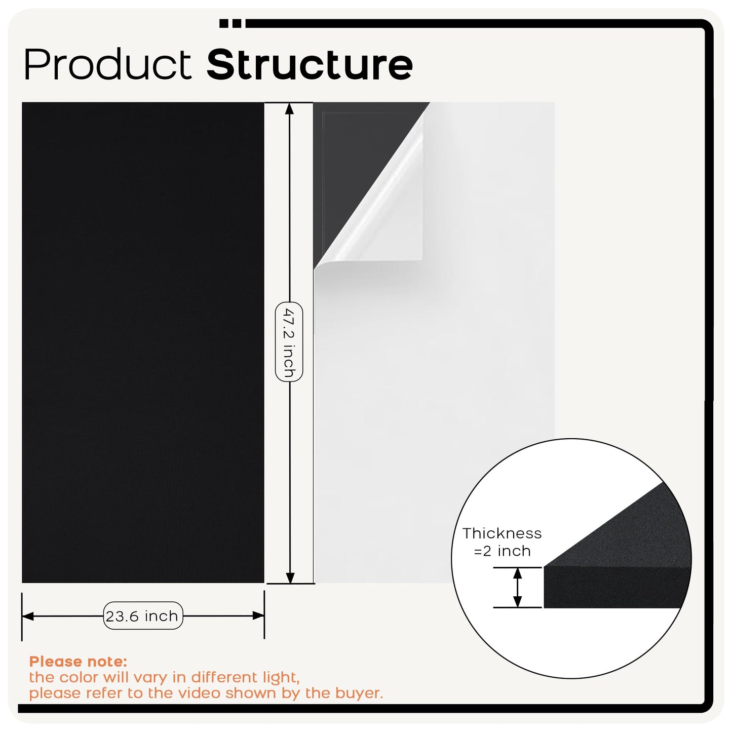 BUBOS 2-Pack Fabric Acoustic Panels with Hanging Hardware, 47.2" x 23.6" x 2" Large Soundproofing Wall Panels, High-Density Sound Absorbing Decor for Home Theater, Studio & Office,Balck
