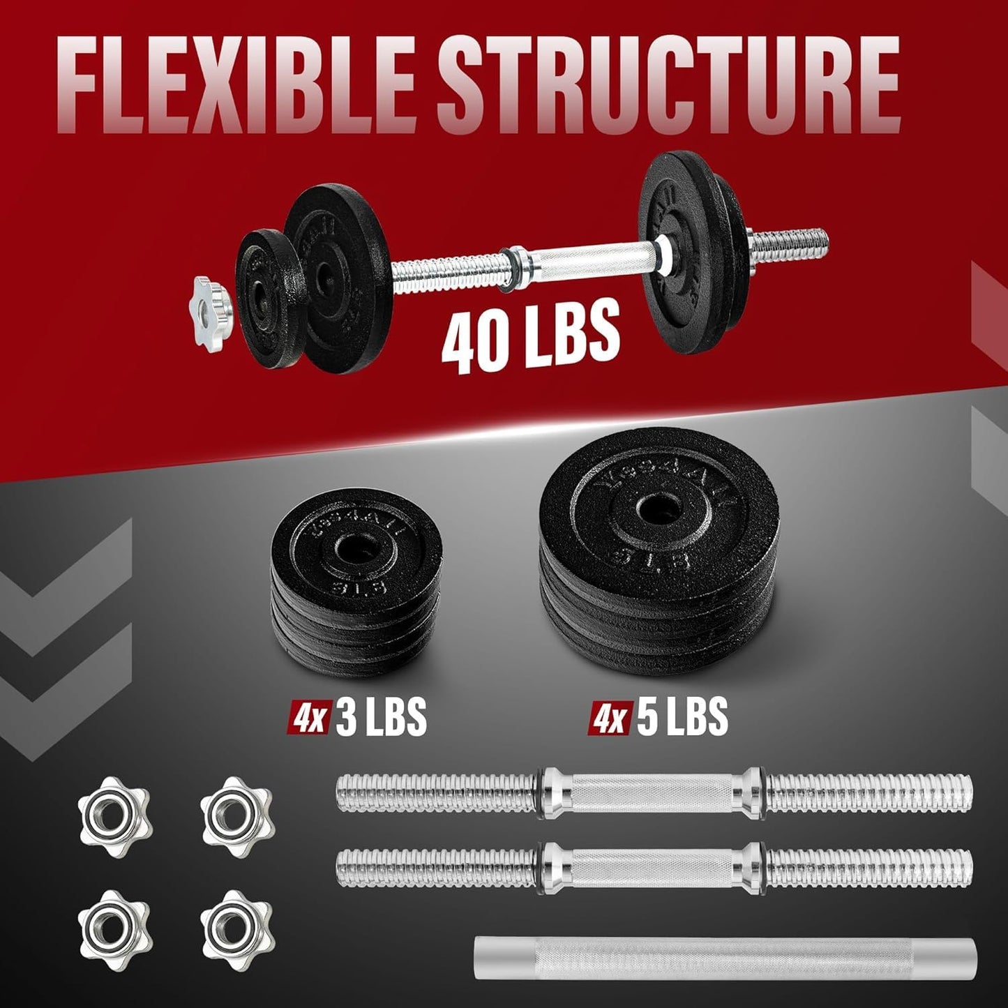 Yes4All 40lbs Pair + Connector Adjustable Dumbbell Set with Weight Plates & Star Lock Collars, 40lbs to 200lbs Adjustable Weight Set