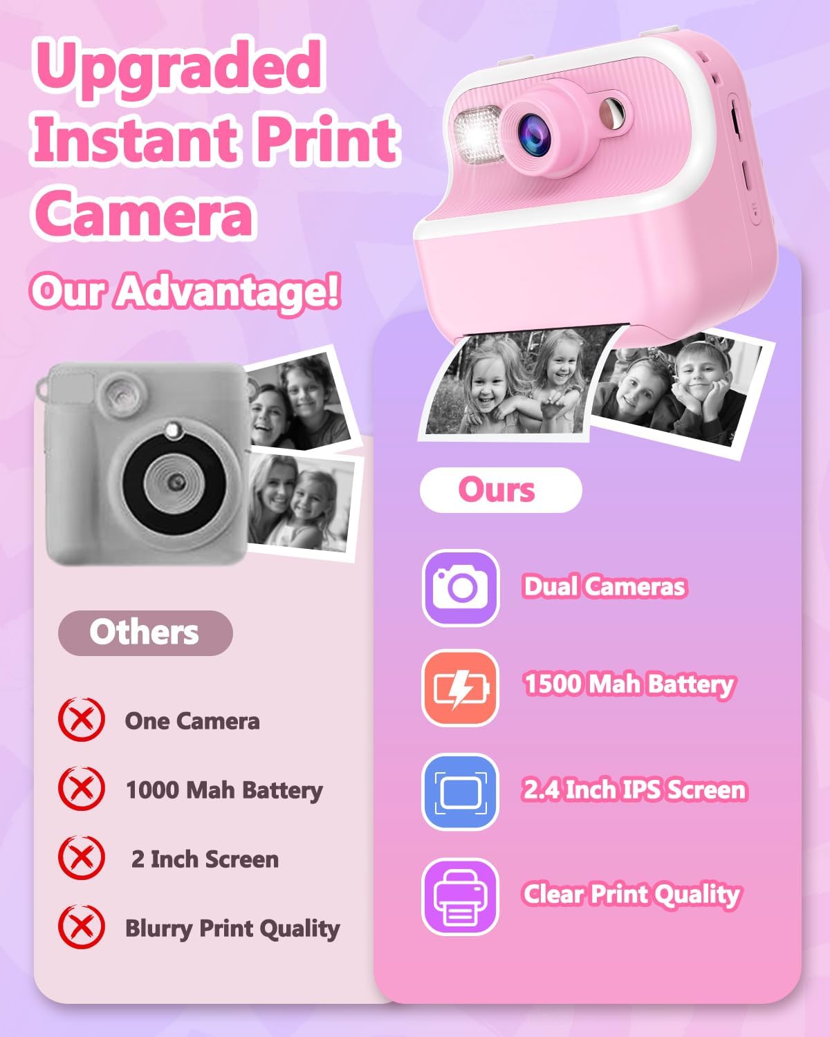TKECWOB 3-12, 1080P 4 5 6 7 8 9 10 3 32GB Kids Camera Instant Print, Christmas Birthday Gifts for Kids Instant Print