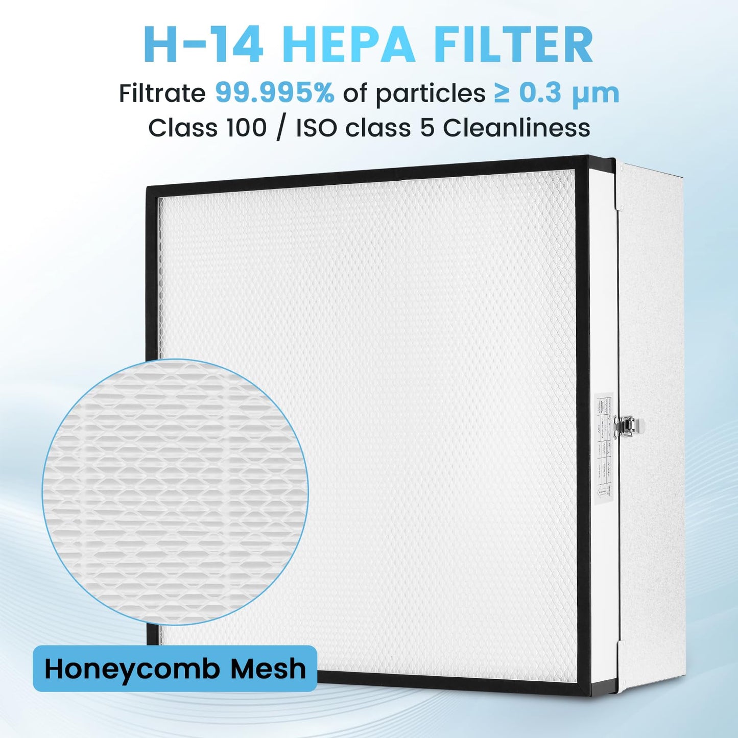 YJINGRUI Laminar Flow Hood, H-14 HEPA Filter with Safety Locks, Class 100/ ISO Class 5 Cleanliness, Fan Filter Unit 22.6x22.6in Flow Hood Mycology/Clean Room/Laboratory 110V