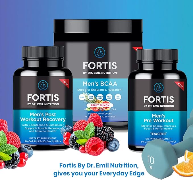 DR. EMIL NUTRITION Fortis Post-Workout Recovery Capsule for Men with L-Glutamine and Sustamine to Support Muscle Recovery & Immune Health, 30 Servings